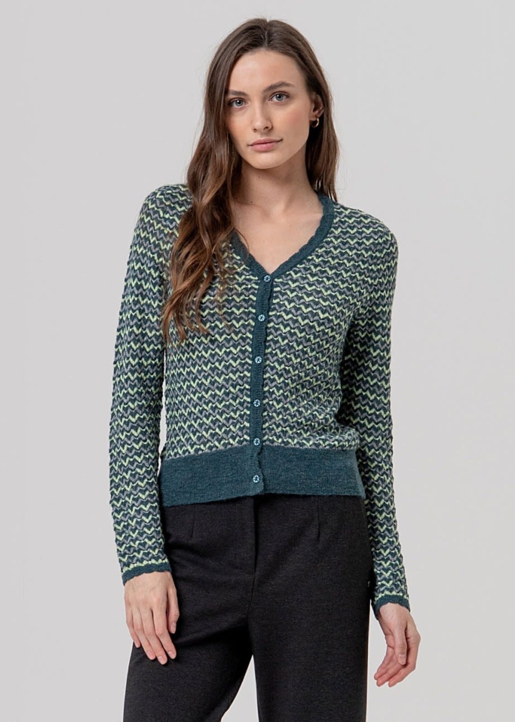SURKANA SURKANA TEXTURED V NECK CARDIGAN GREEN