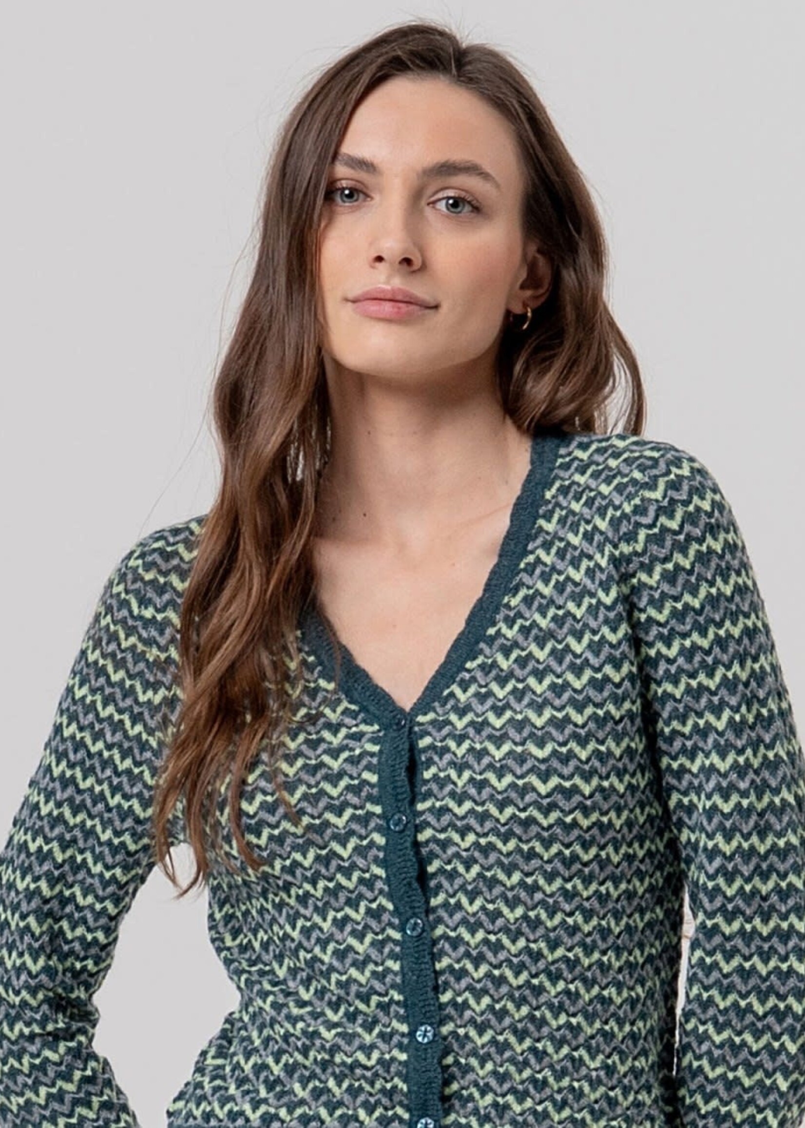 SURKANA SURKANA TEXTURED V NECK CARDIGAN GREEN