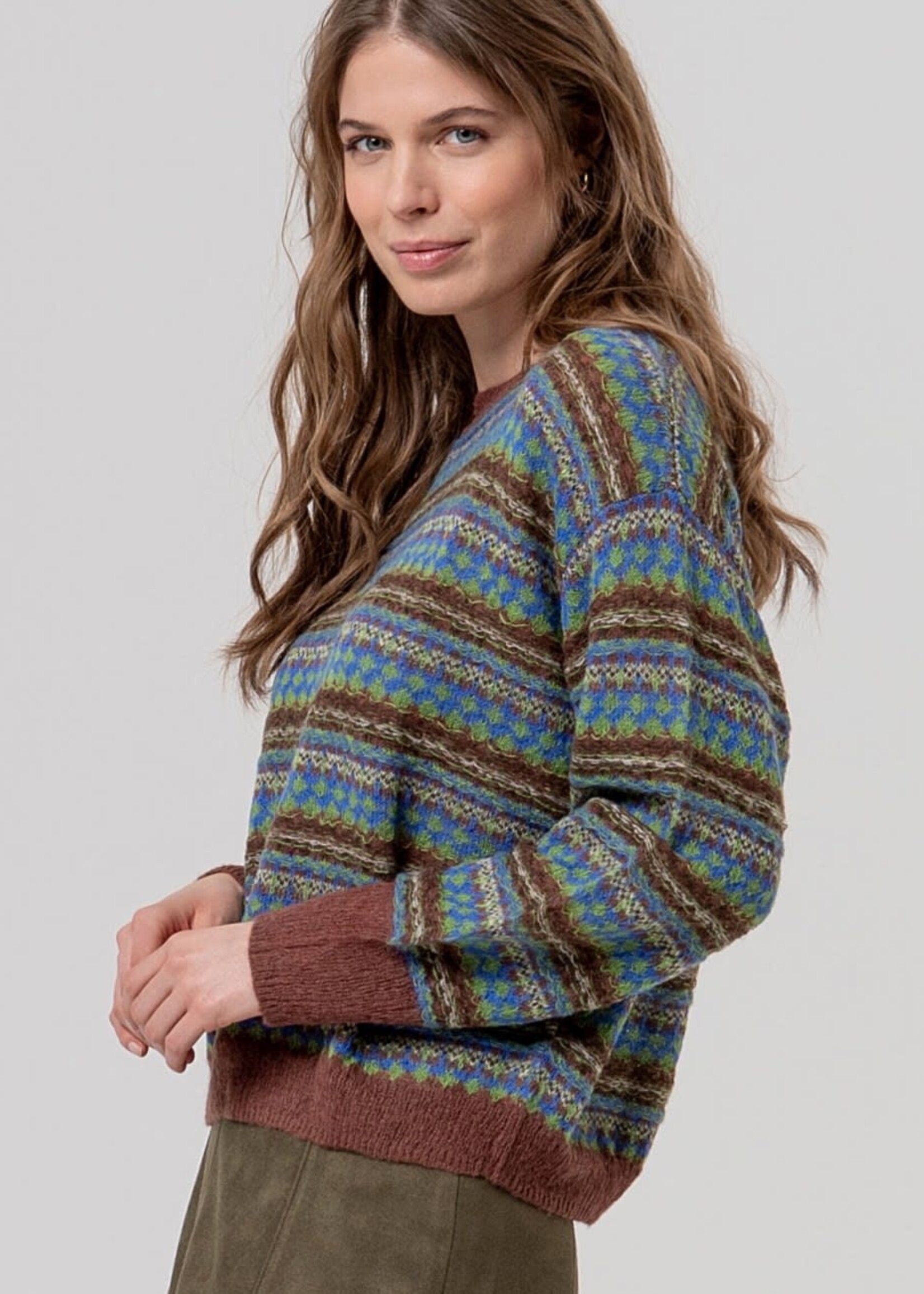 SURKANA SURKANA JACQUARD CREW NECK SWEATER BROWN