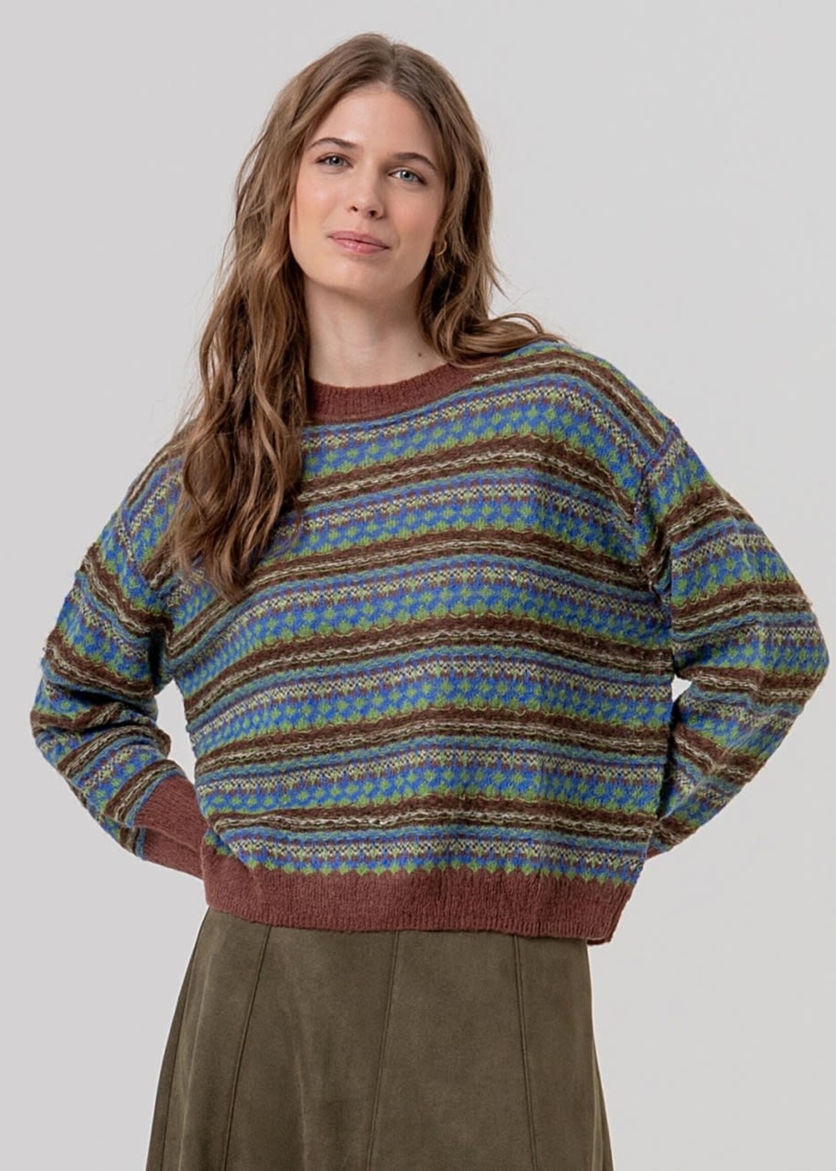 SURKANA SURKANA JACQUARD CREW NECK SWEATER BROWN