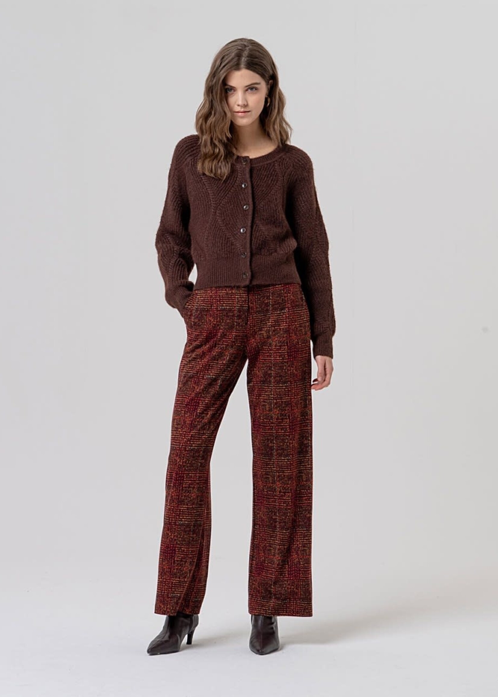 SURKANA SURKANA CABLE CREW NECK CARDIGAN CHOCOLATE