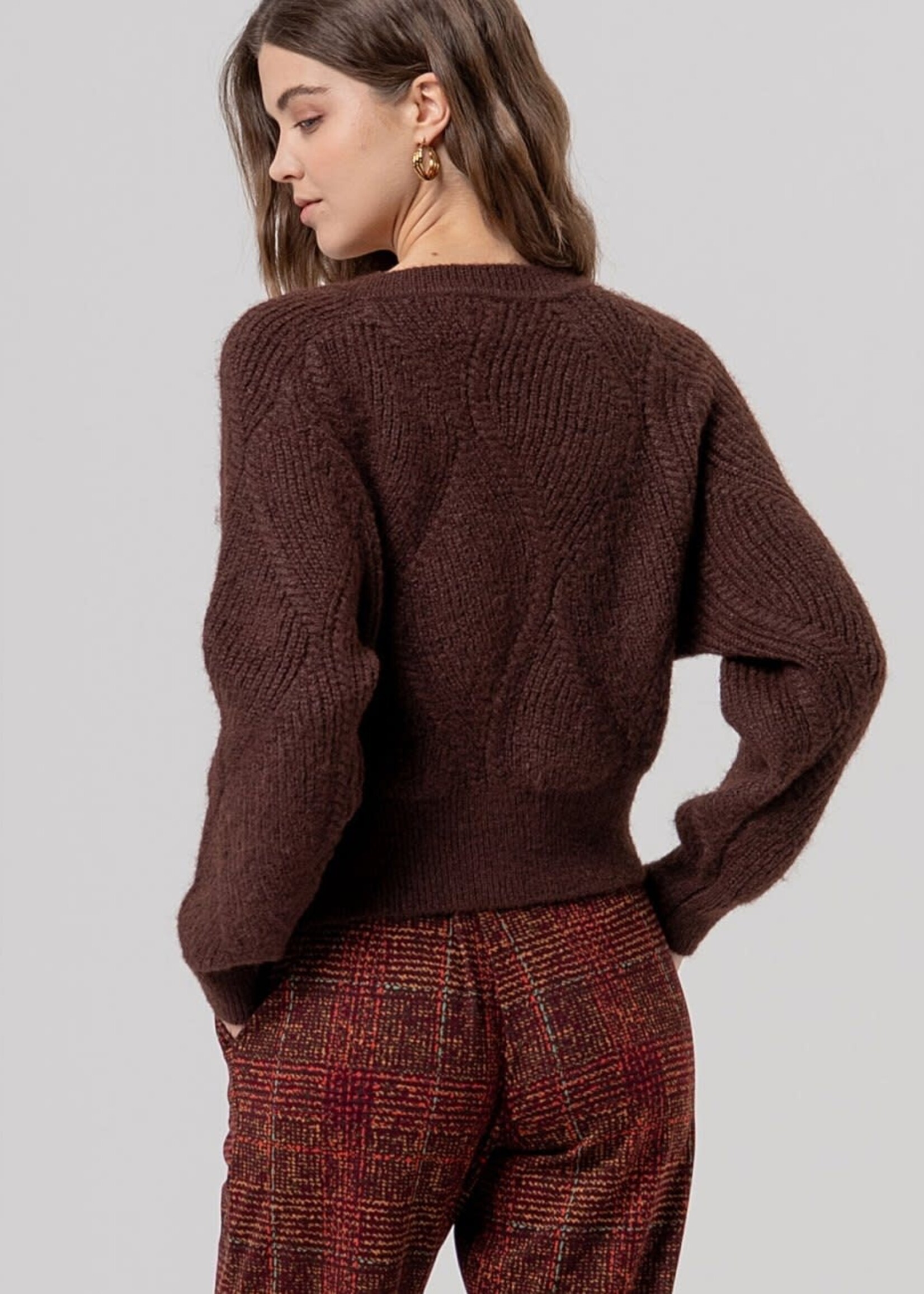 SURKANA SURKANA CABLE CREW NECK CARDIGAN CHOCOLATE