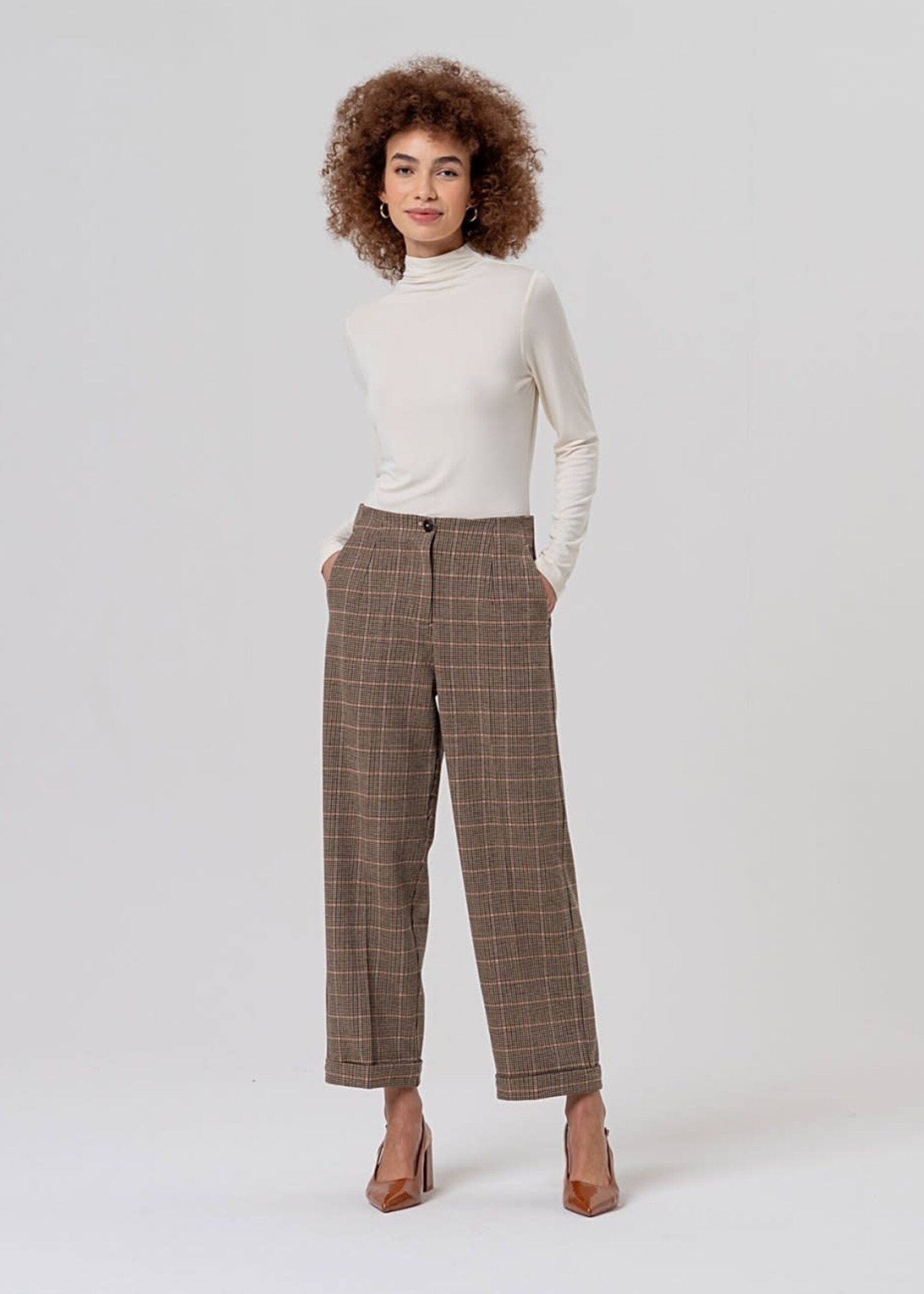 SURKANA SURKANA STRAIGHT LEG CHECK TROUSER CAMEL