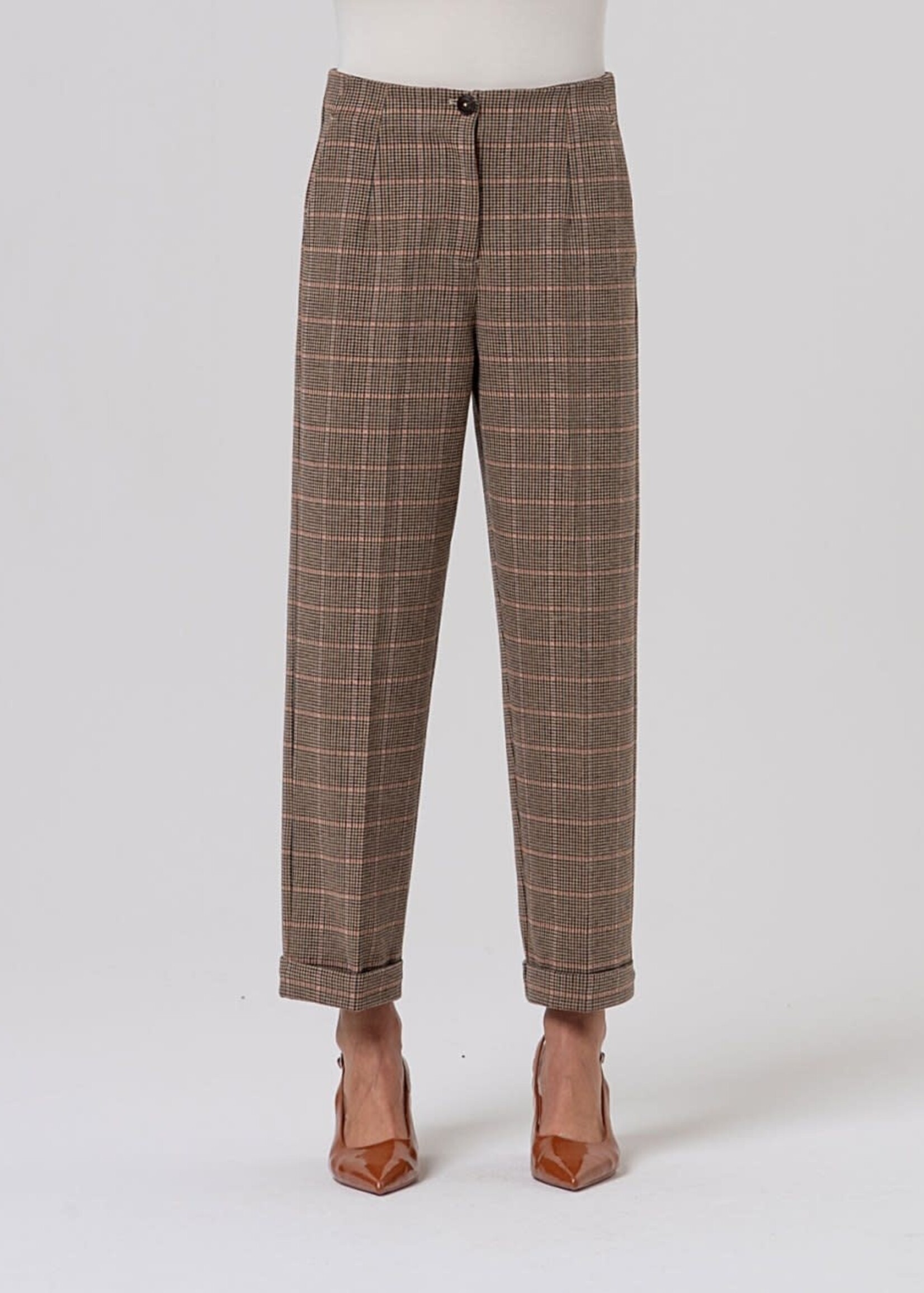 SURKANA SURKANA STRAIGHT LEG CHECK TROUSER CAMEL