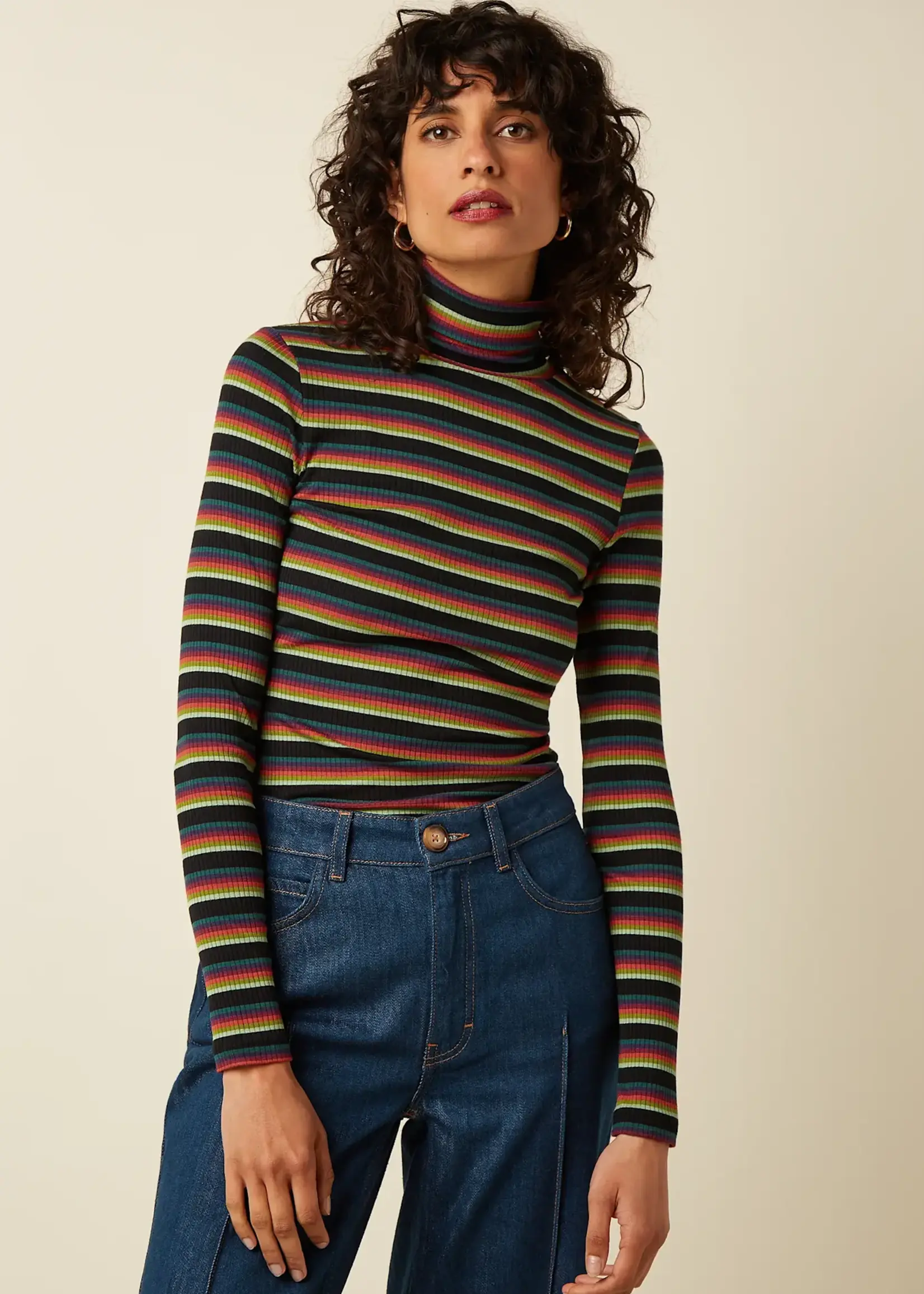 KING LOUIE KING LOUIE ROLLNECK TOP LOTTIE STRIPE BOTANICAL GREEN