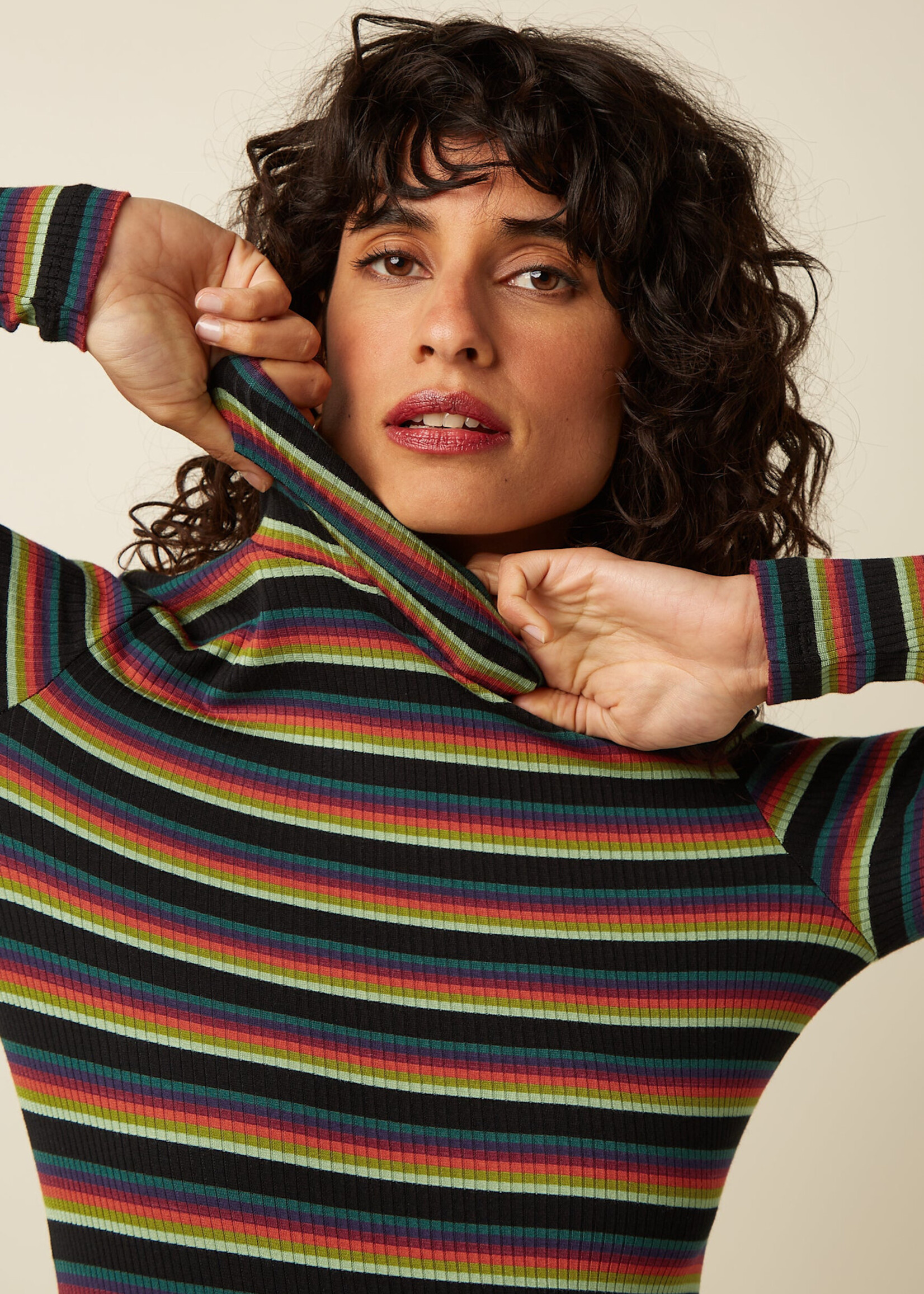 KING LOUIE KING LOUIE ROLLNECK TOP LOTTIE STRIPE BOTANICAL GREEN