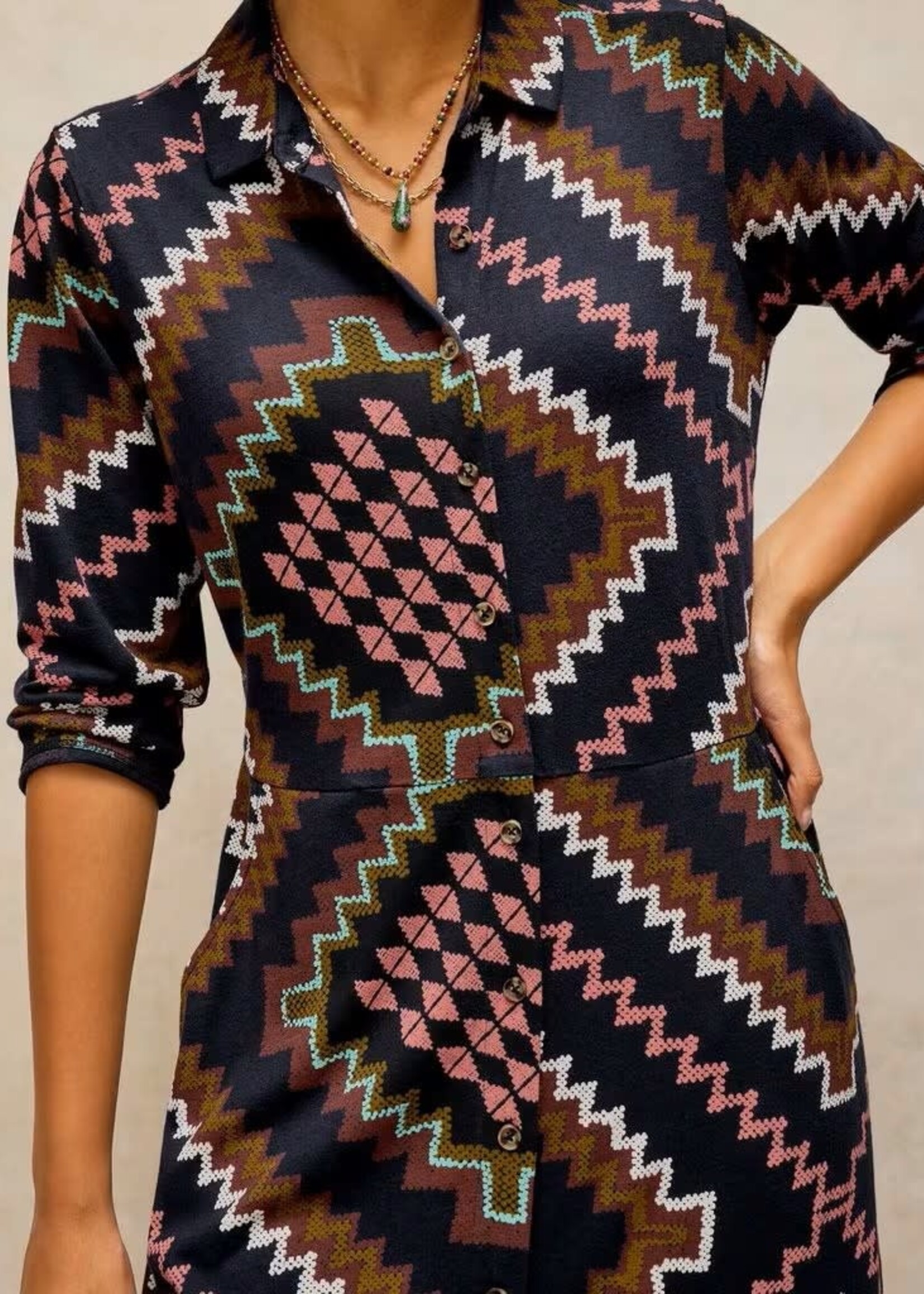 WHITE STUFF WHITE STUFF RUA JERSEY DRESS NAVY MULTI
