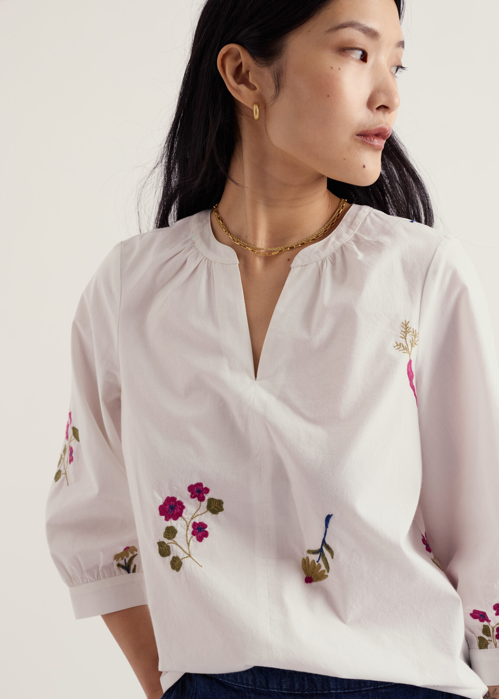 SEASALT CORNWALL SEASALT GRACE EMBROIDERED TOP FLORA EMBROIDERY CHALK