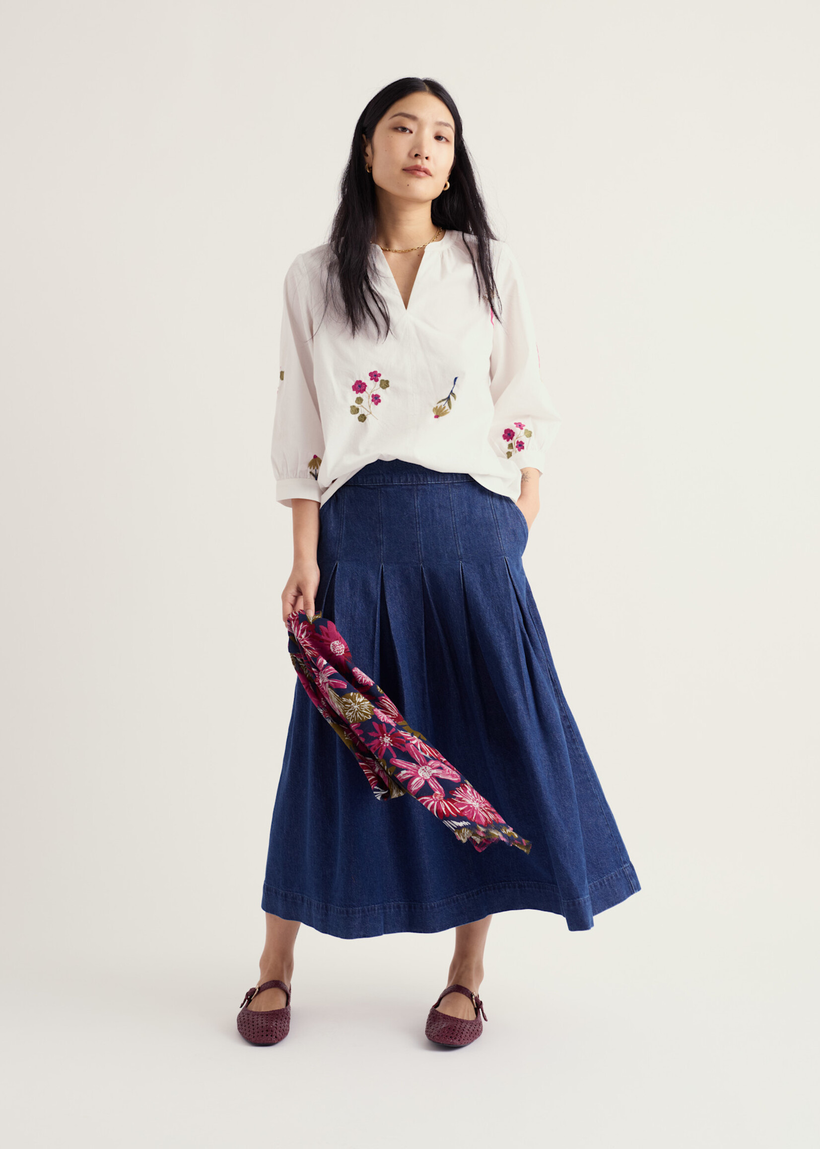 SEASALT CORNWALL SEASALT GRACE EMBROIDERED TOP FLORA EMBROIDERY CHALK