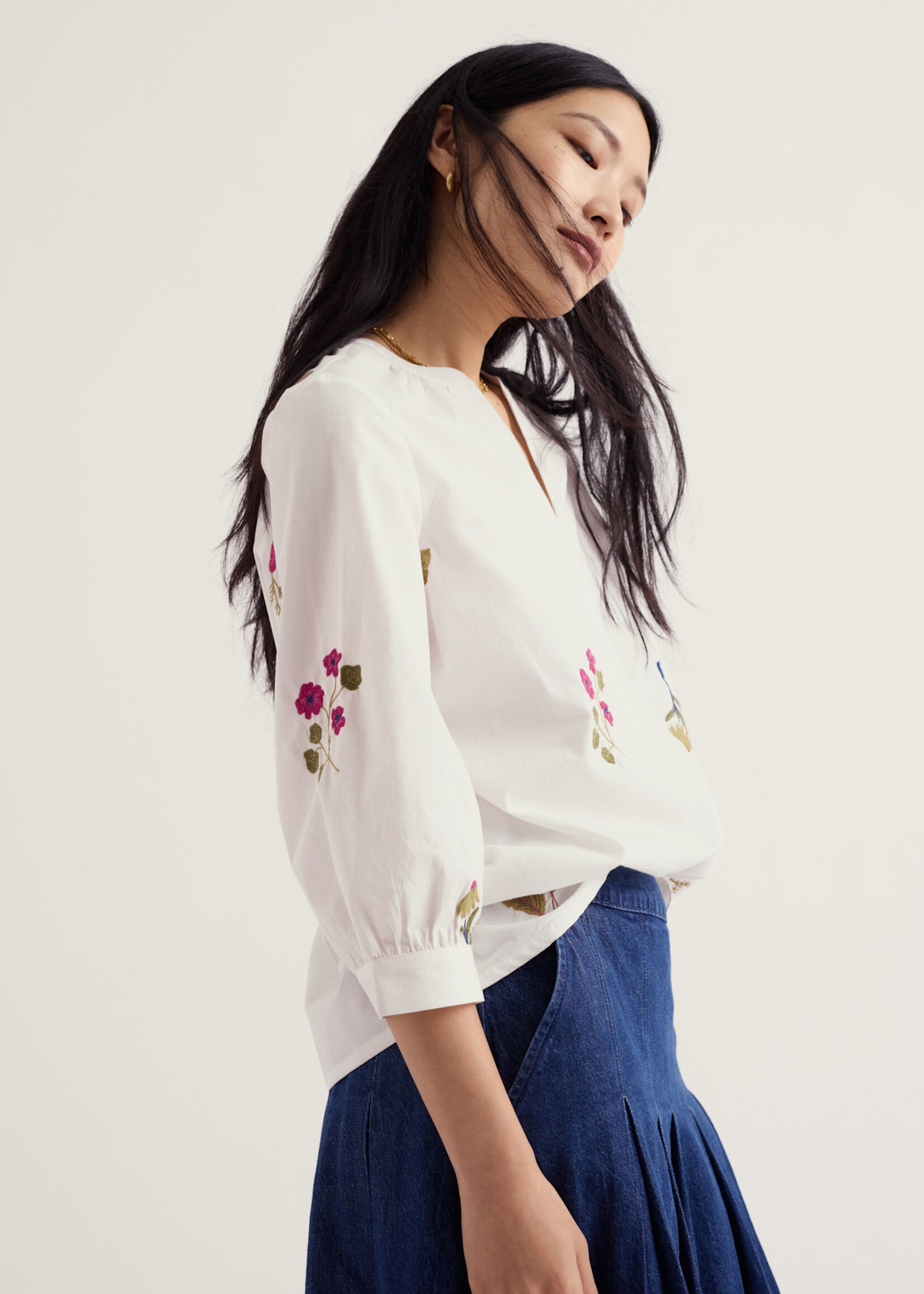SEASALT CORNWALL SEASALT GRACE EMBROIDERED TOP FLORA EMBROIDERY CHALK