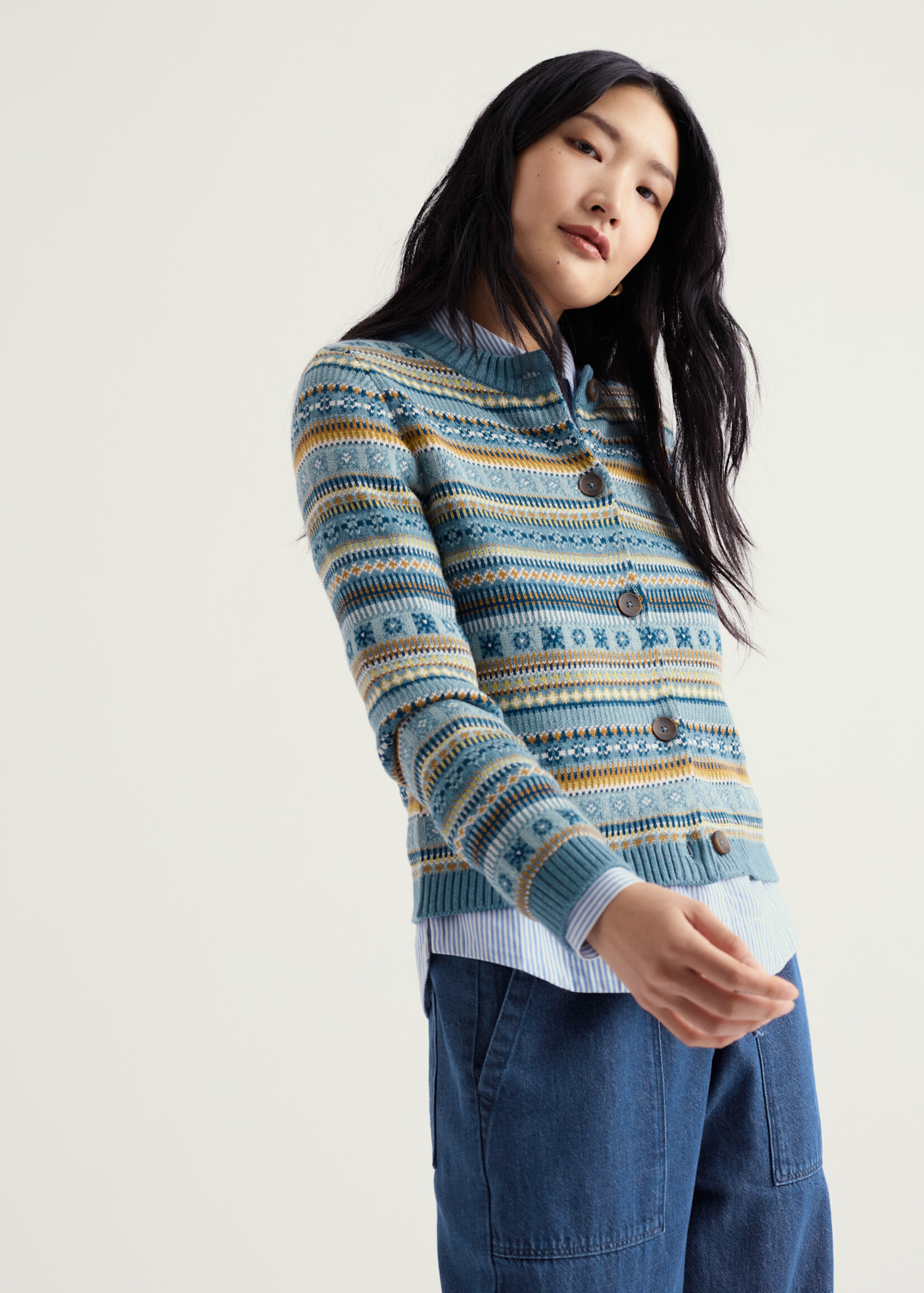 SEASALT CORNWALL SEASALT COVE COTTAGE CARDIGAN CARVED RELIEF CADET MULTI