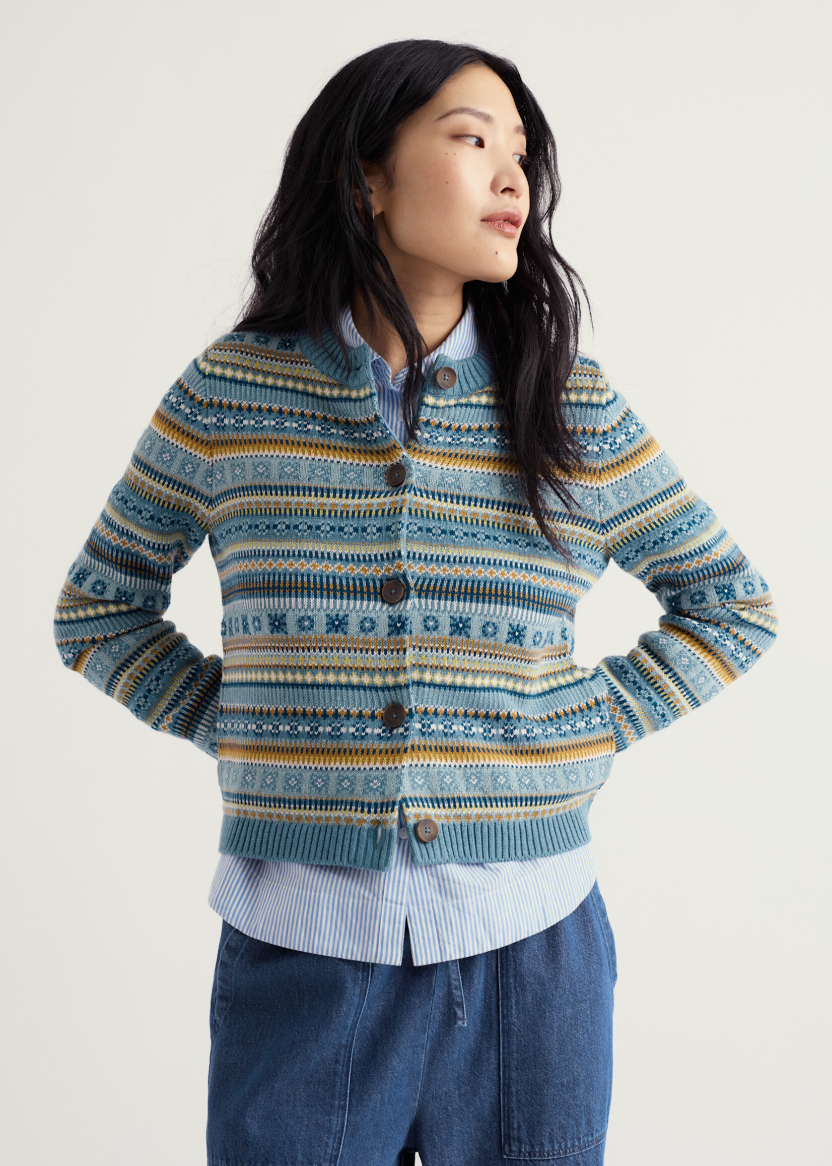 SEASALT CORNWALL SEASALT COVE COTTAGE CARDIGAN CARVED RELIEF CADET MULTI