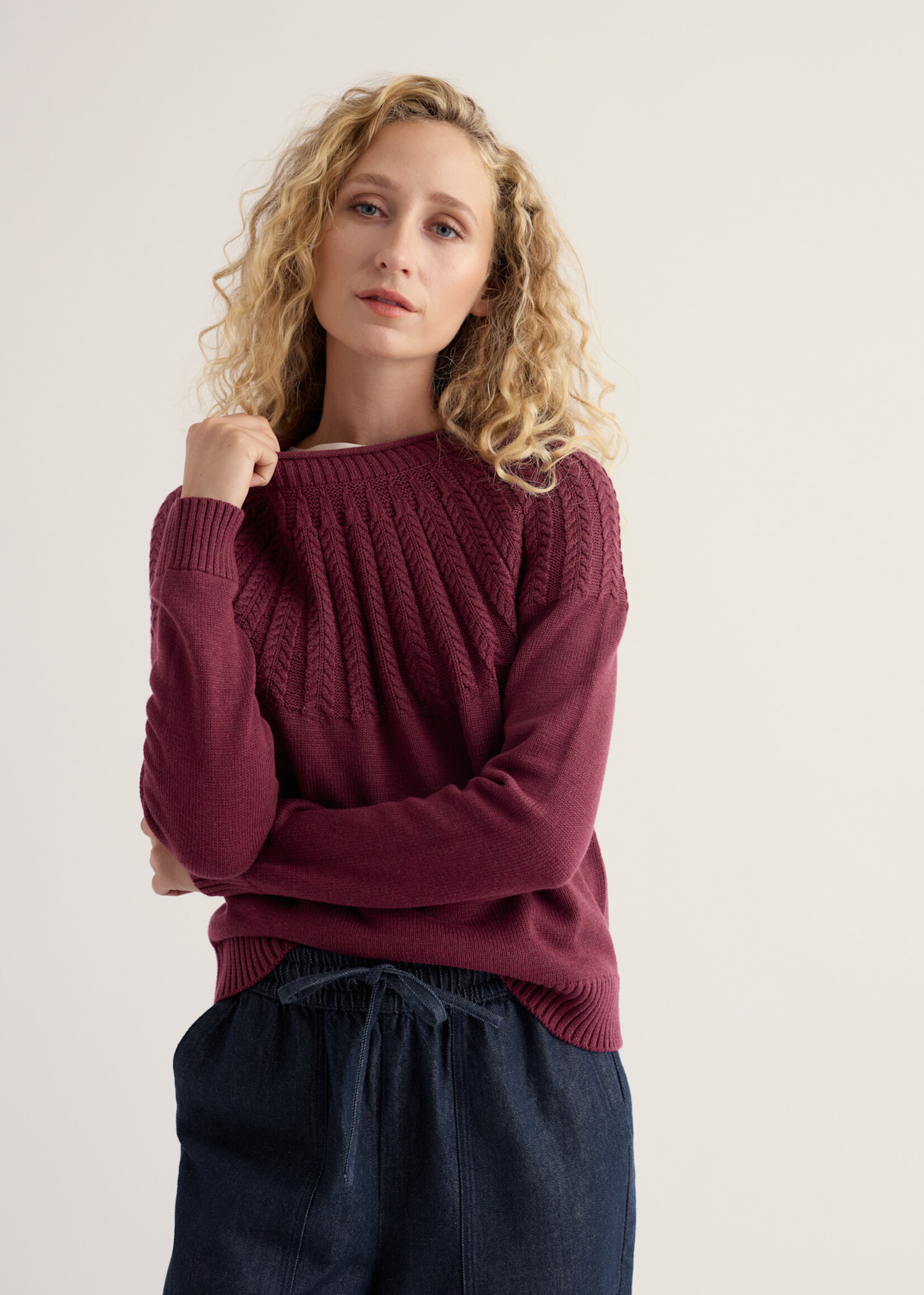SEASALT CORNWALL SEASALT STONE CHAT JUMPER PLUM BERRY
