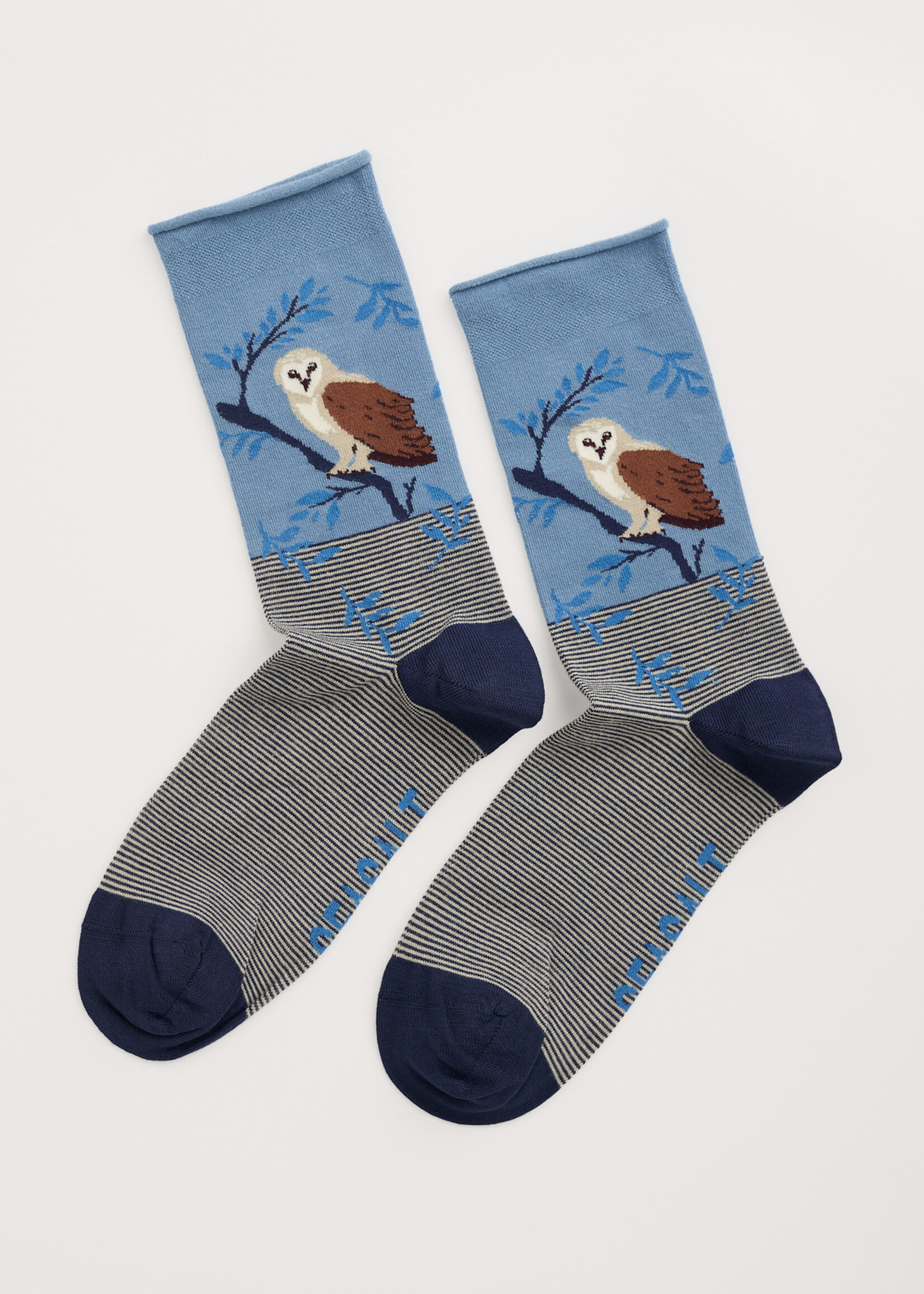 SEASALT CORNWALL SEASALT WOMEN'S BAMBOO ARTY SOCKS PERCHED OWL MARITIME