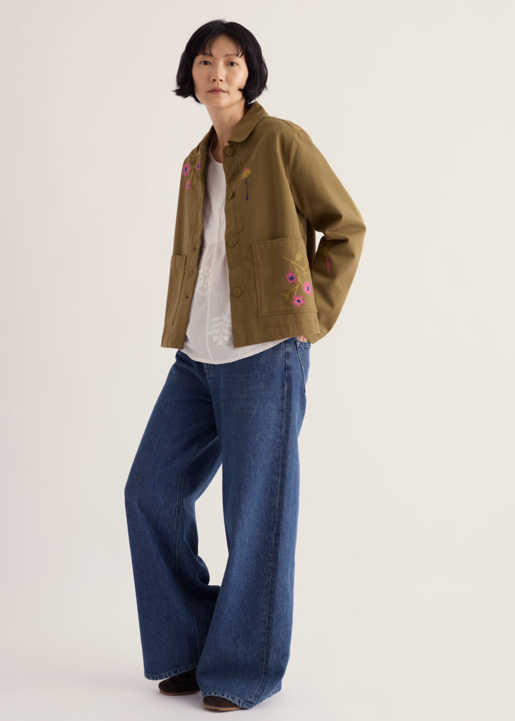 SEASALT CORNWALL SEASALT PORTH EMBROIDERED JACKET FLORA FERN MOSS