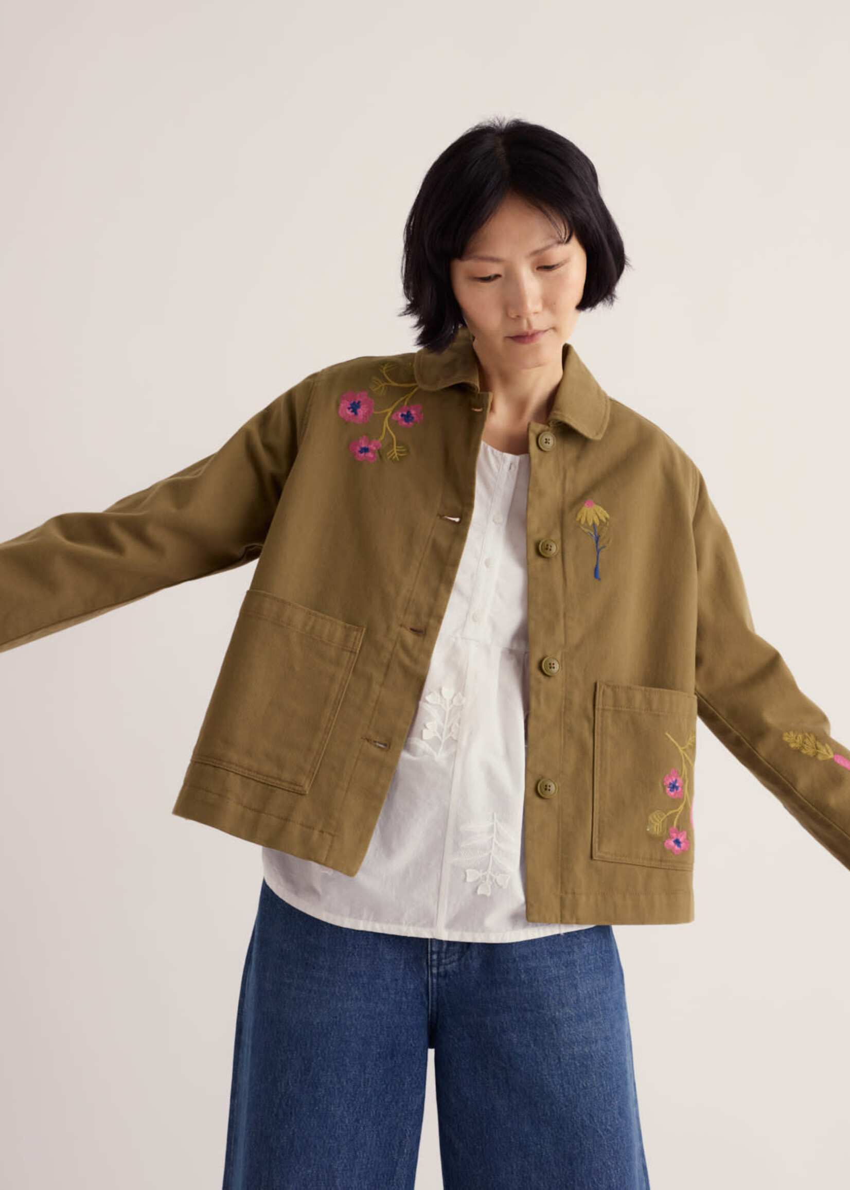 SEASALT CORNWALL SEASALT PORTH EMBROIDERED JACKET FLORA FERN MOSS