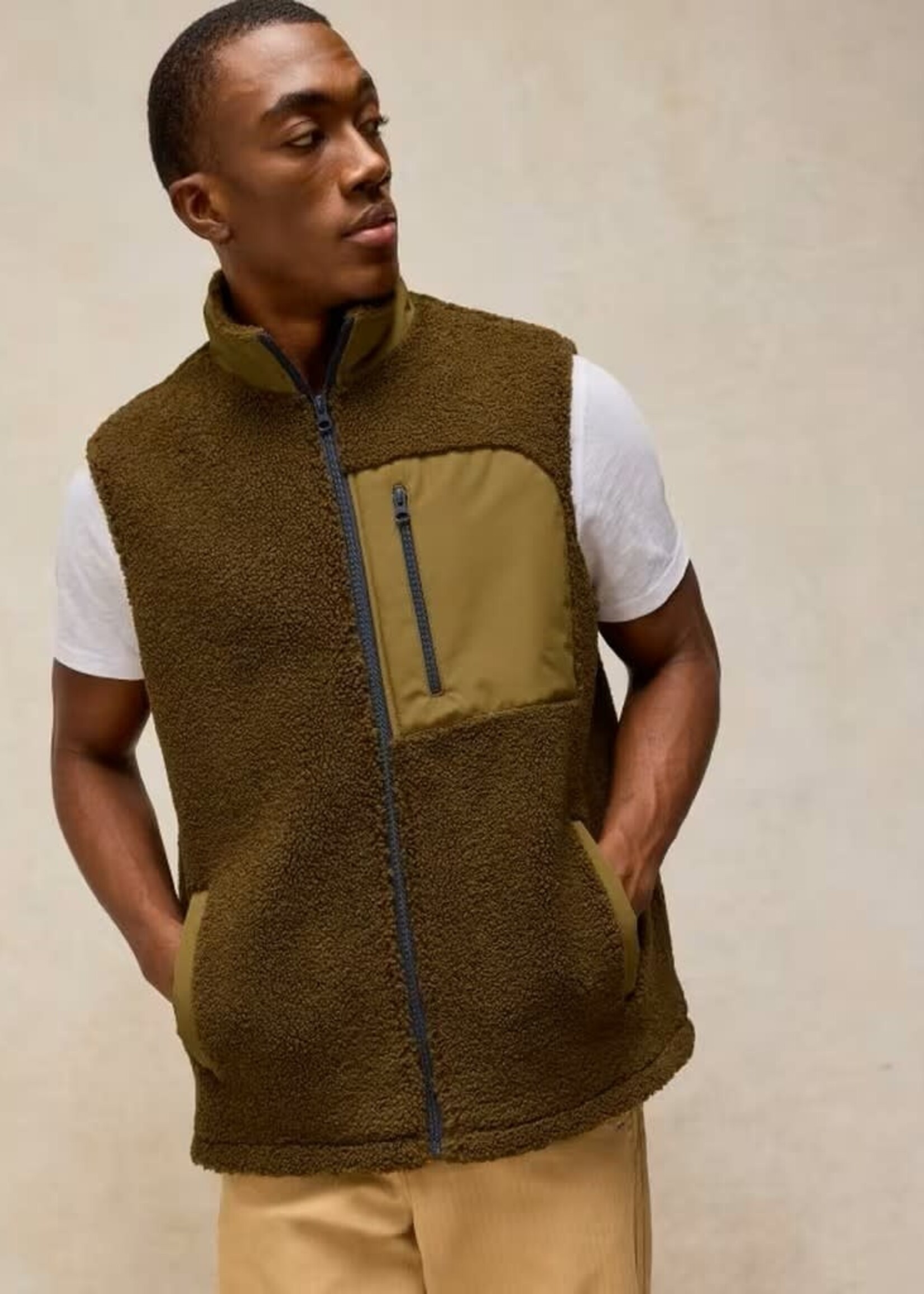 WHITE STUFF WHITE STUFF BORG ZIP THROUGHT GILET KHAKI GREEN