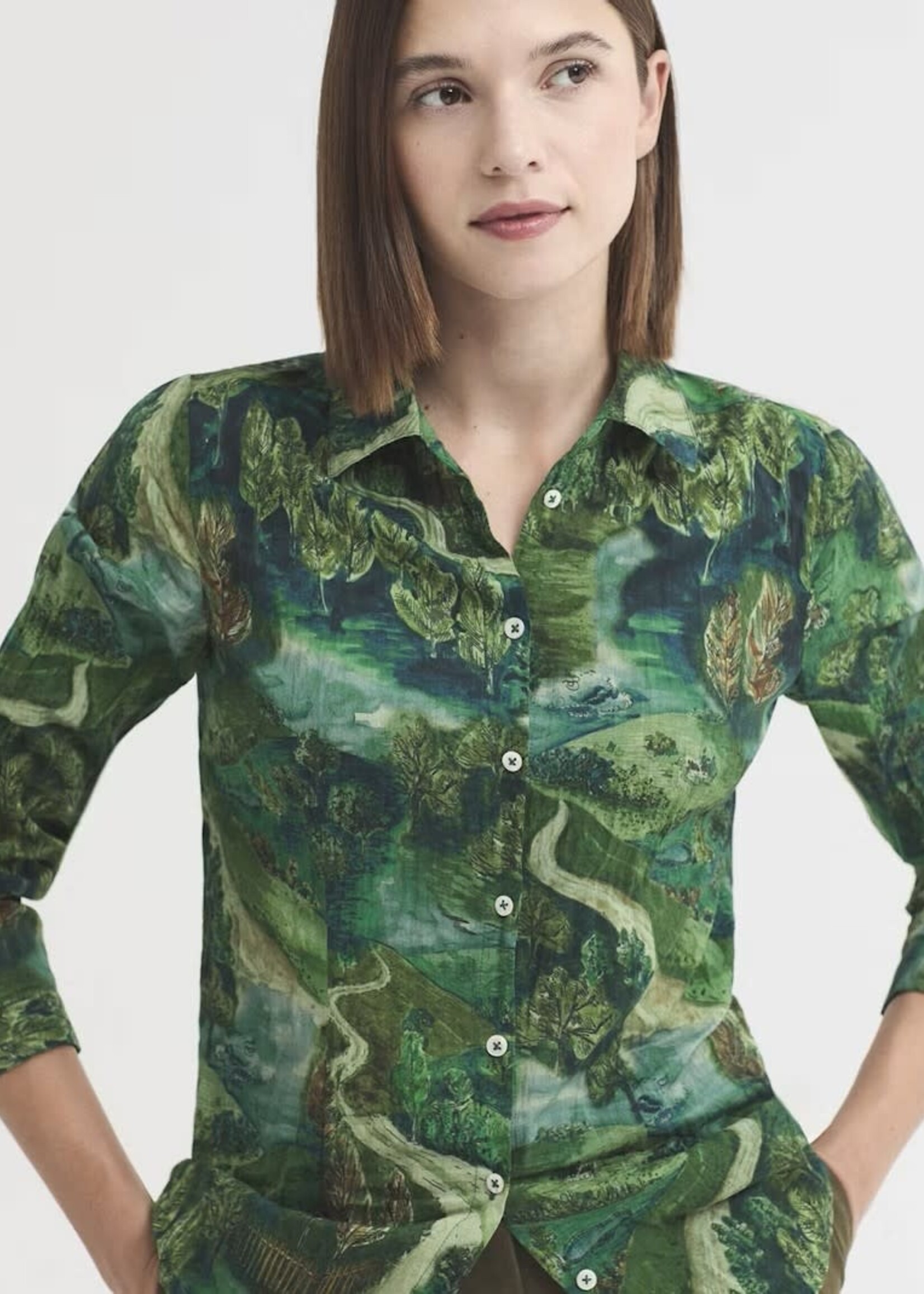 NICE THINGS NICE THINGS BLOUSE PATHWAYS GRANITE DARK GREEN