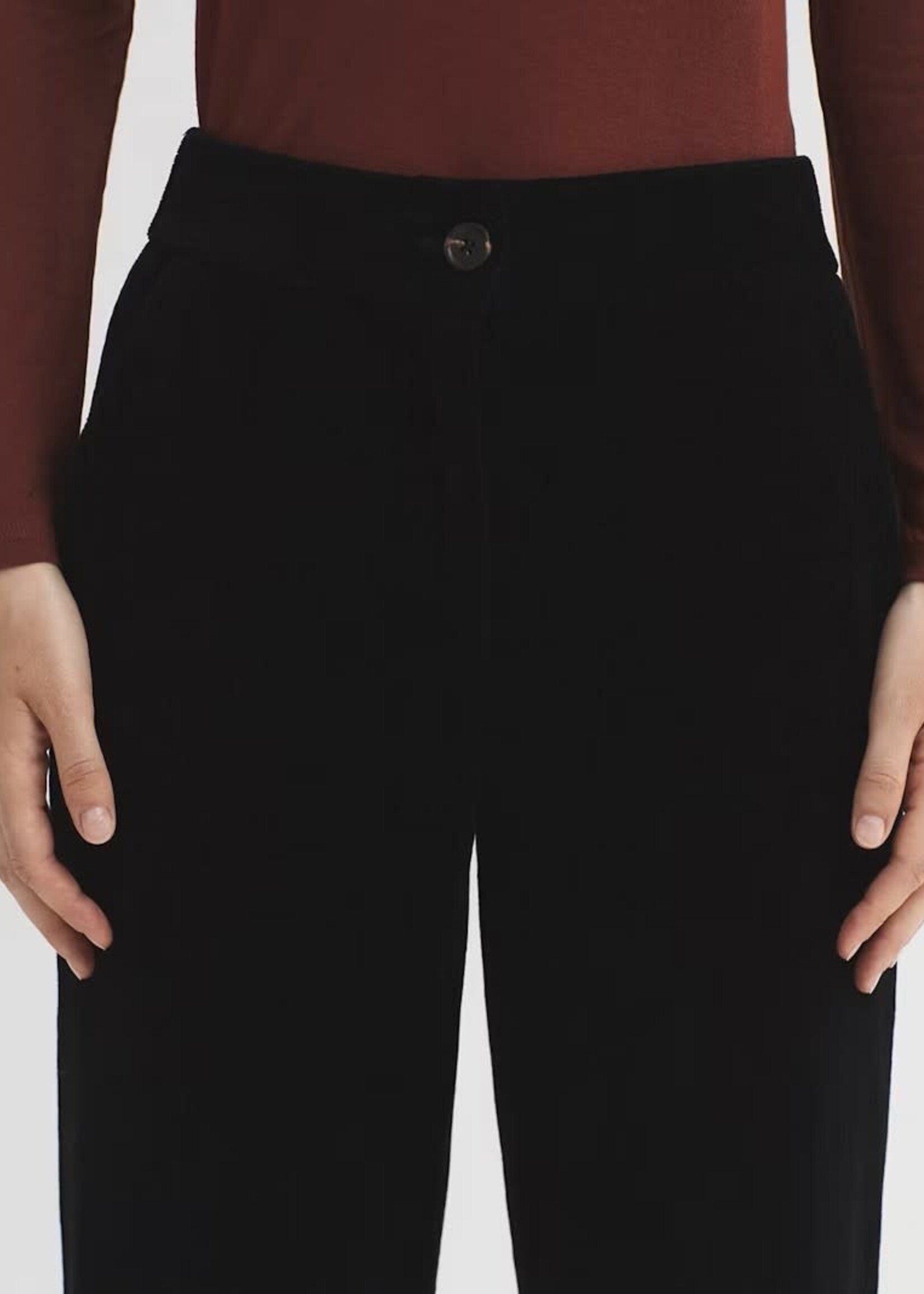 NICE THINGS NICE THINGS ELASTIC CORDUROY POCKET PAN TROUSERS BLACK