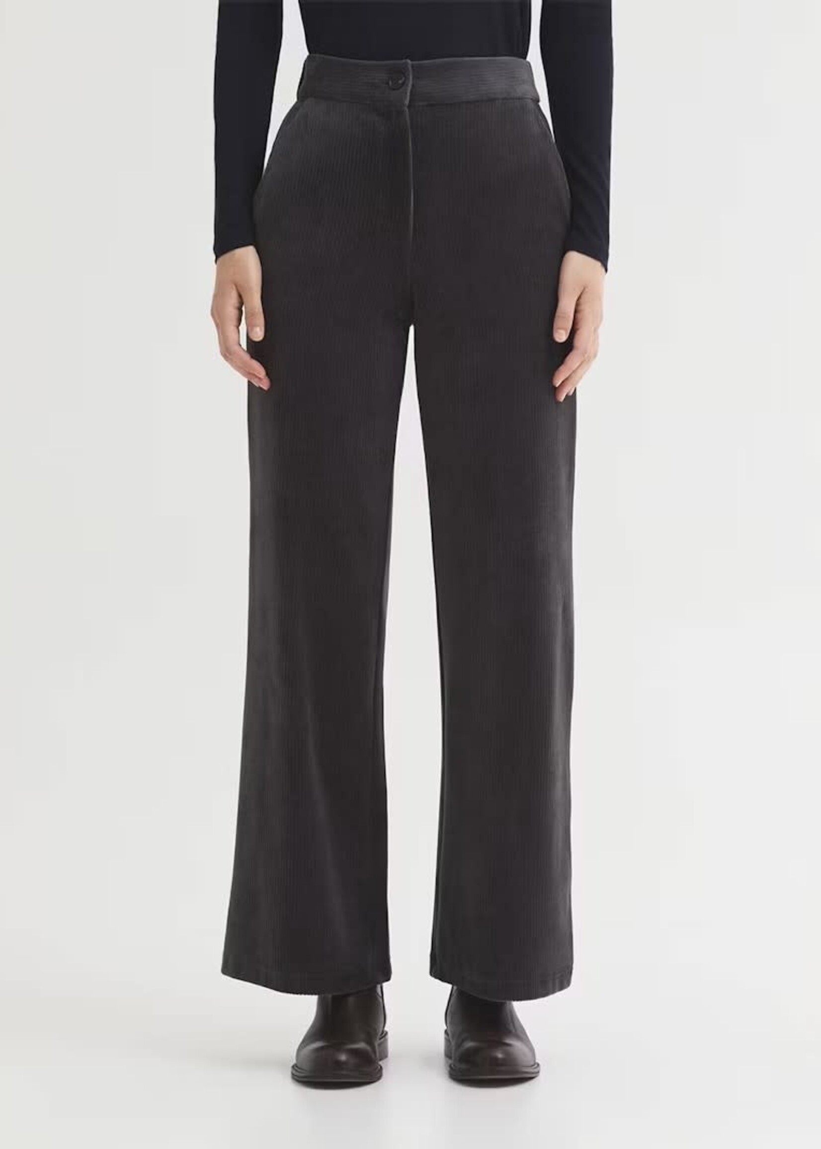 NICE THINGS NICE THINGS ELASTIC CORDUROY POCKET PAN TROUSERS MID GREY
