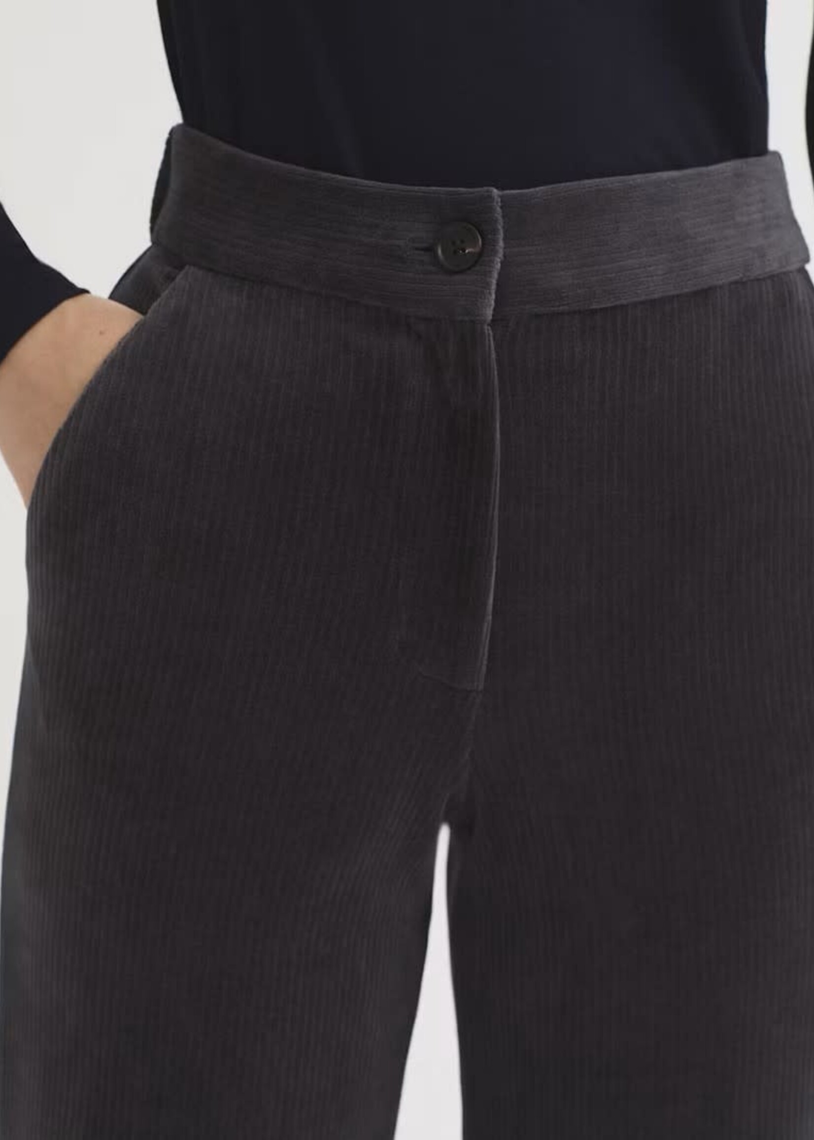 NICE THINGS NICE THINGS ELASTIC CORDUROY POCKET PAN TROUSERS MID GREY