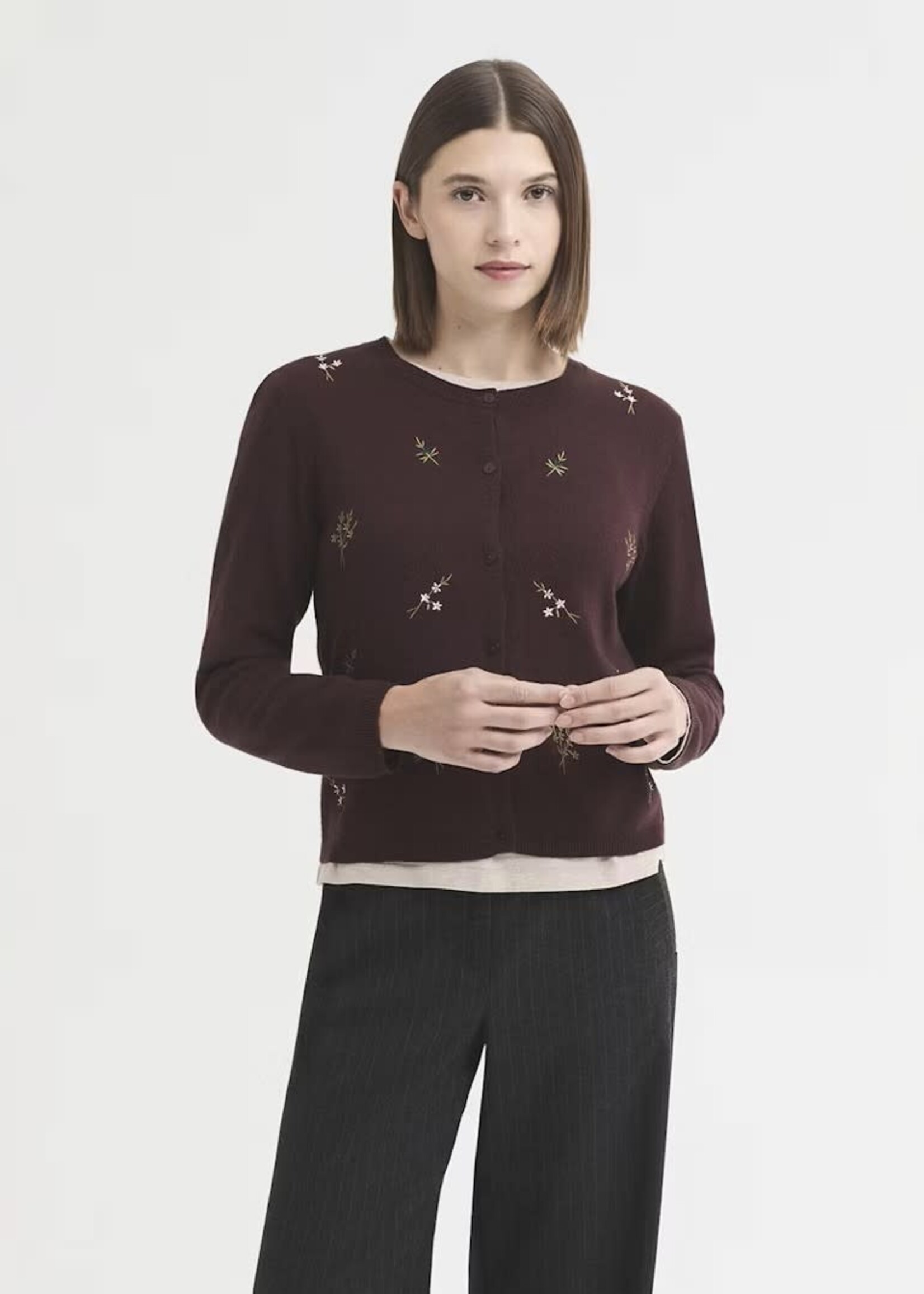 NICE THINGS NICE THINGS BOBA CARDIGAN FLOWER EMBROIDERY PLUM