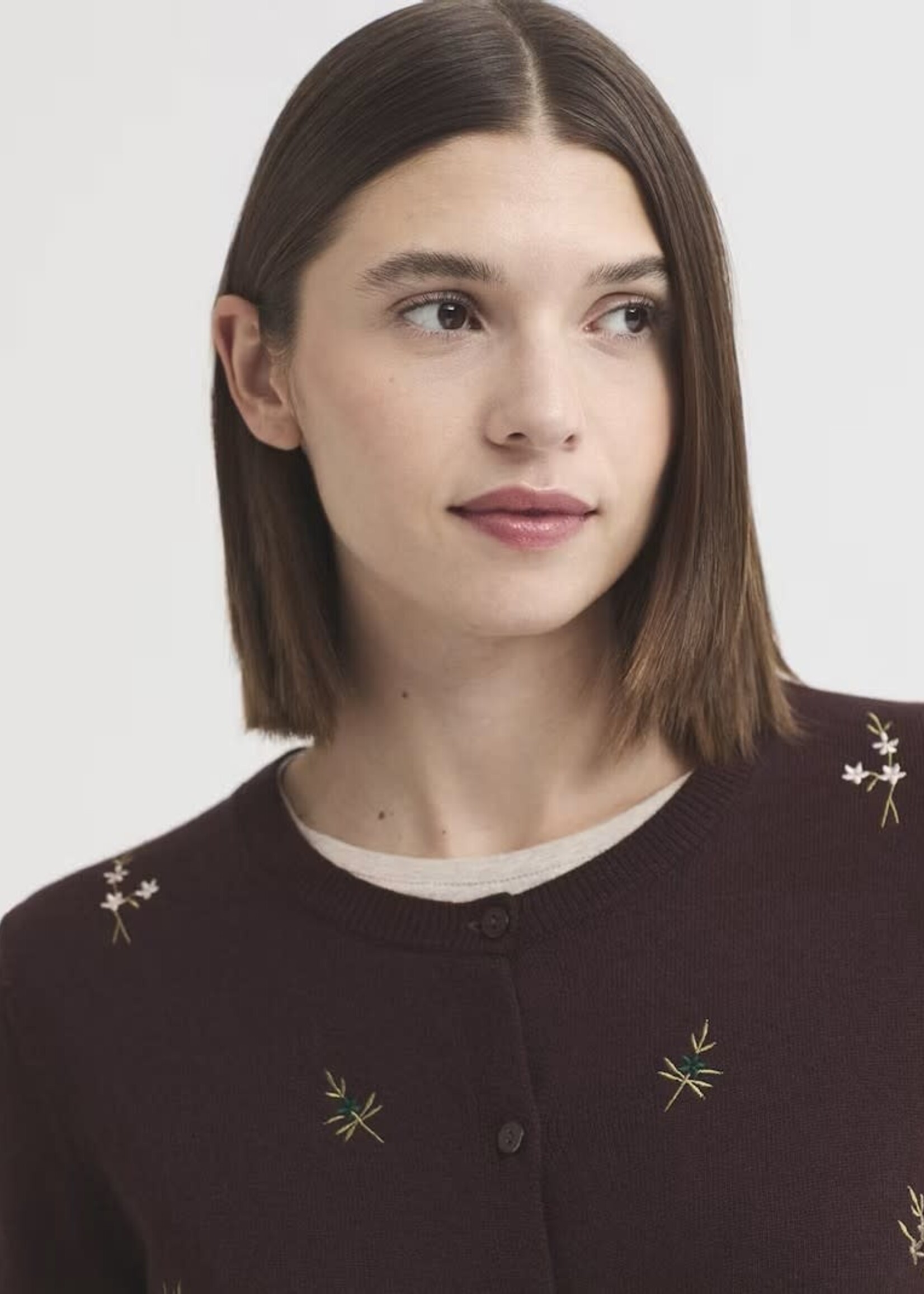 NICE THINGS NICE THINGS BOBA CARDIGAN FLOWER EMBROIDERY PLUM