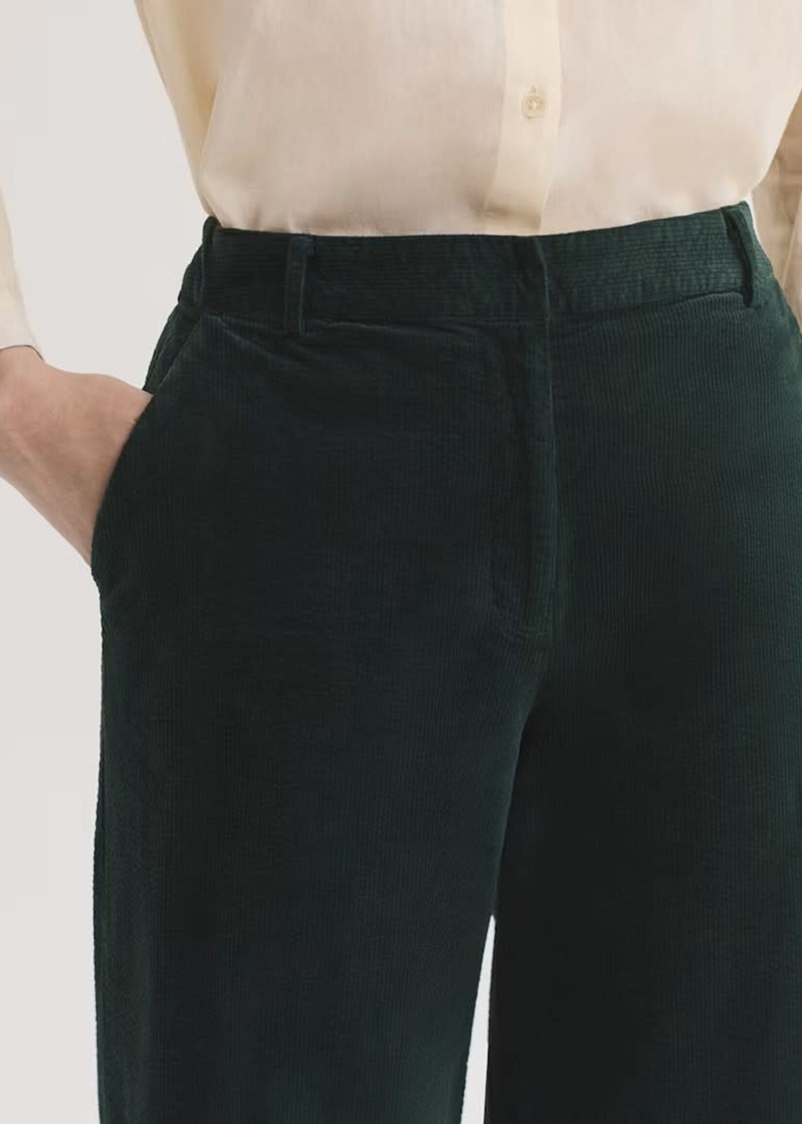 NICE THINGS NICE THINGS EXTRA LONG CORDUROY TROUSERS WILLOW GREEN