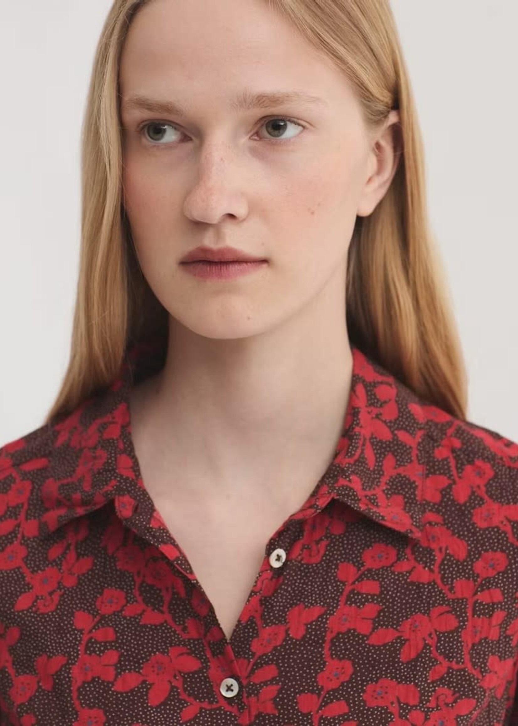 NICE THINGS NICE THINGS ROSE BRANCHES BLOUSE CORAL