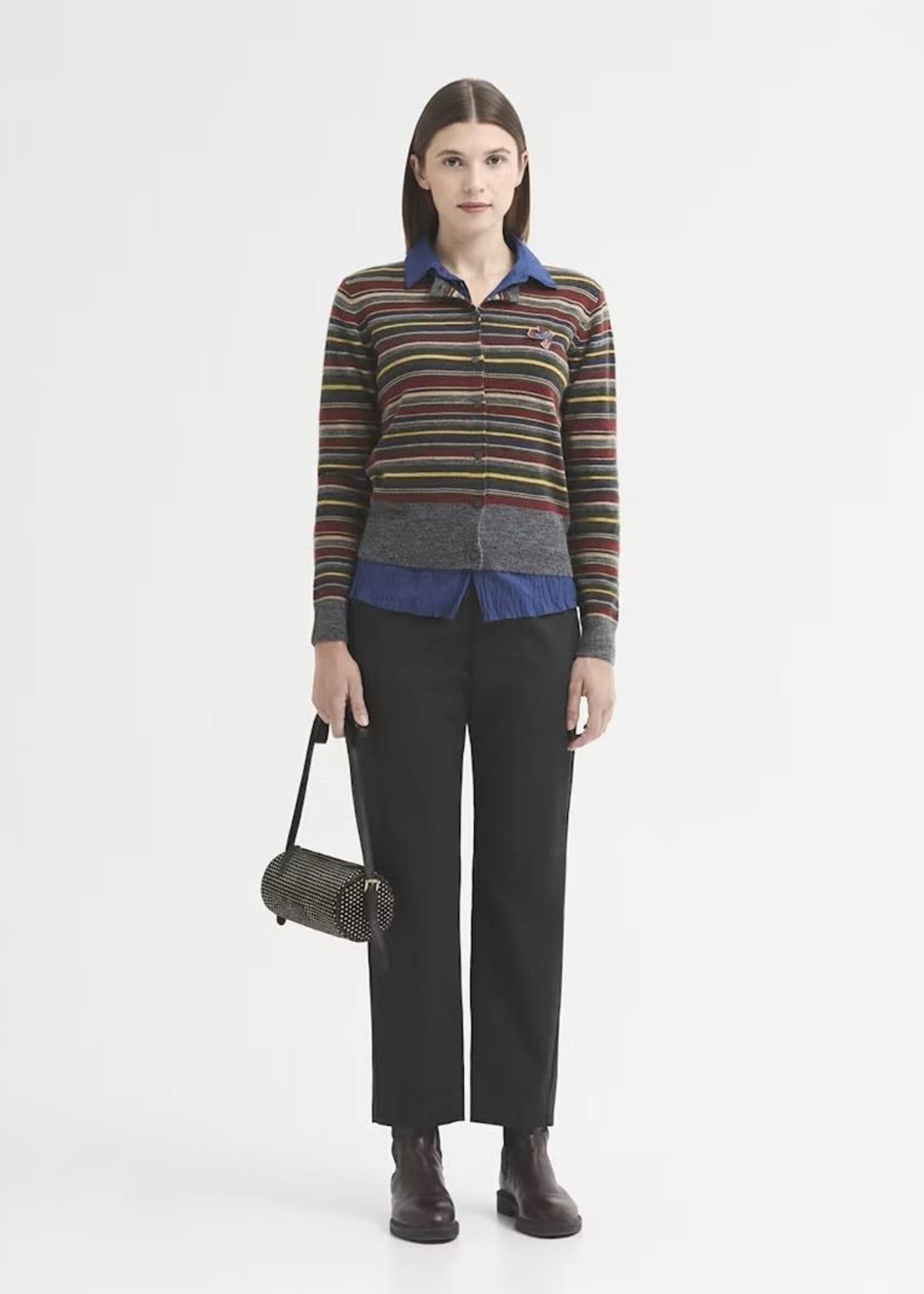 NICE THINGS NICE THINGS MULTI STRIPED KNIT CARDIGAN KHAKI MULTI