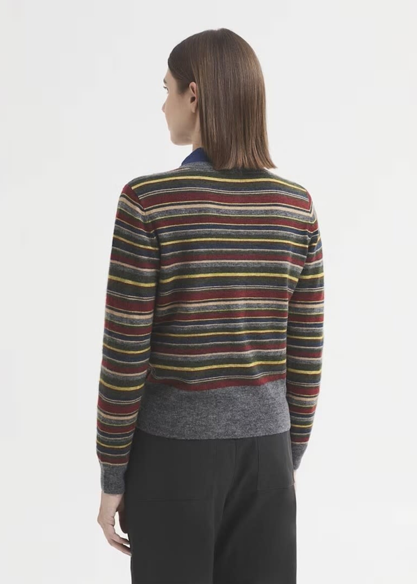 NICE THINGS NICE THINGS MULTI STRIPED KNIT CARDIGAN KHAKI MULTI