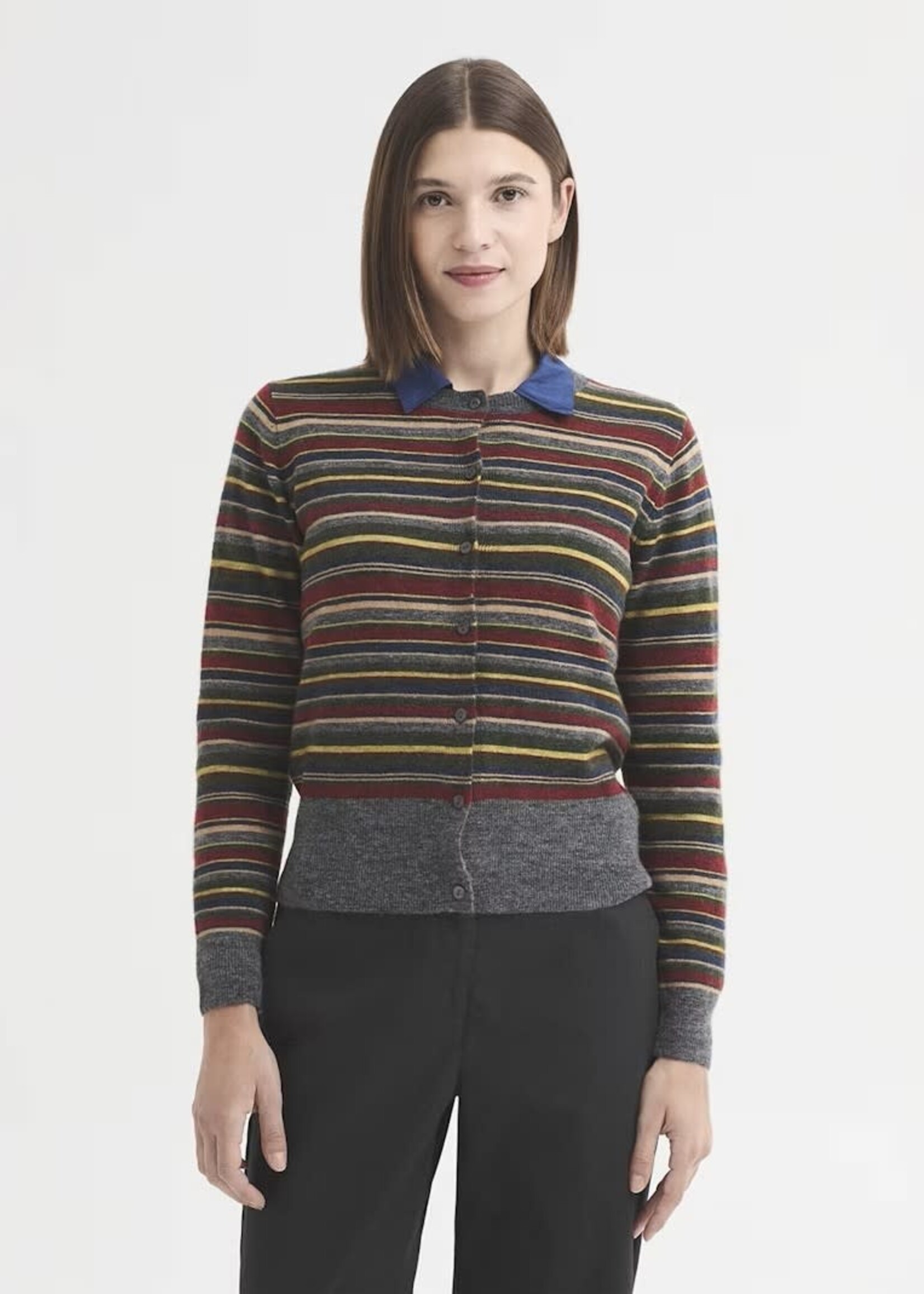 NICE THINGS NICE THINGS MULTI STRIPED KNIT CARDIGAN KHAKI MULTI