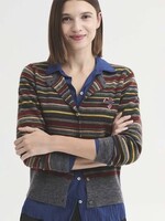 NICE THINGS NICE THINGS MULTI STRIPED KNIT CARDIGAN KHAKI MULTI