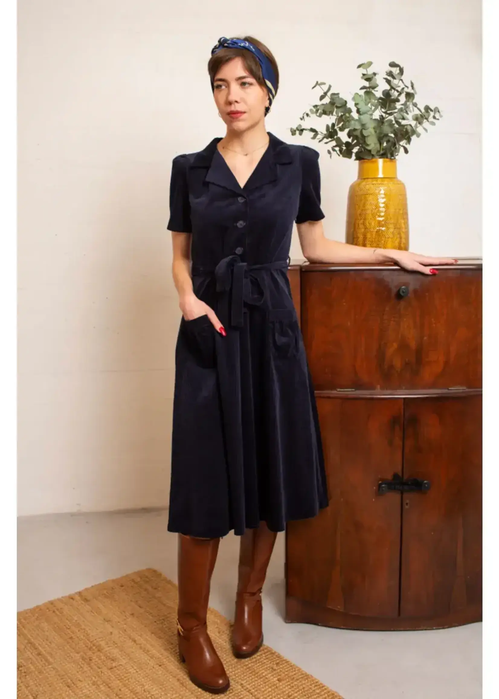 VERY CHERRY VERY CHERRY REVERS DRESS MIDI CORDUROY MARINO