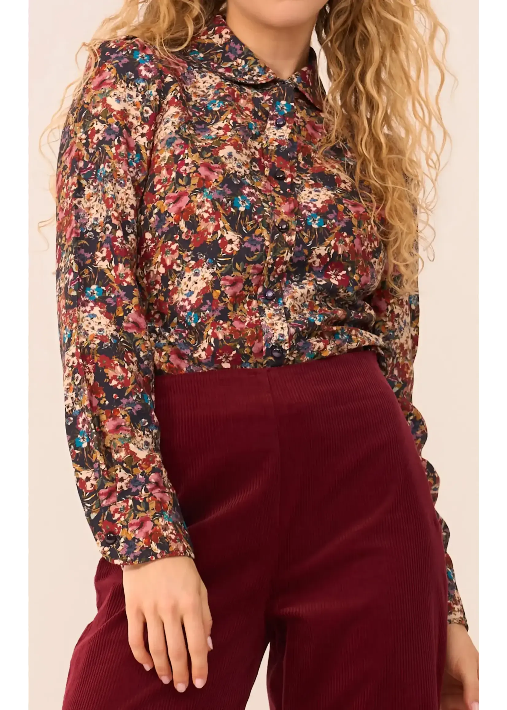 VERY CHERRY VERY CHERRY CLASSIC BLOUSE FLEURS MARINE VISCOSE