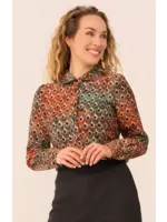 VERY CHERRY VERY CHERRY CLASSIC BLOUSE PEACOCK CREPE VISCOSE PRINT