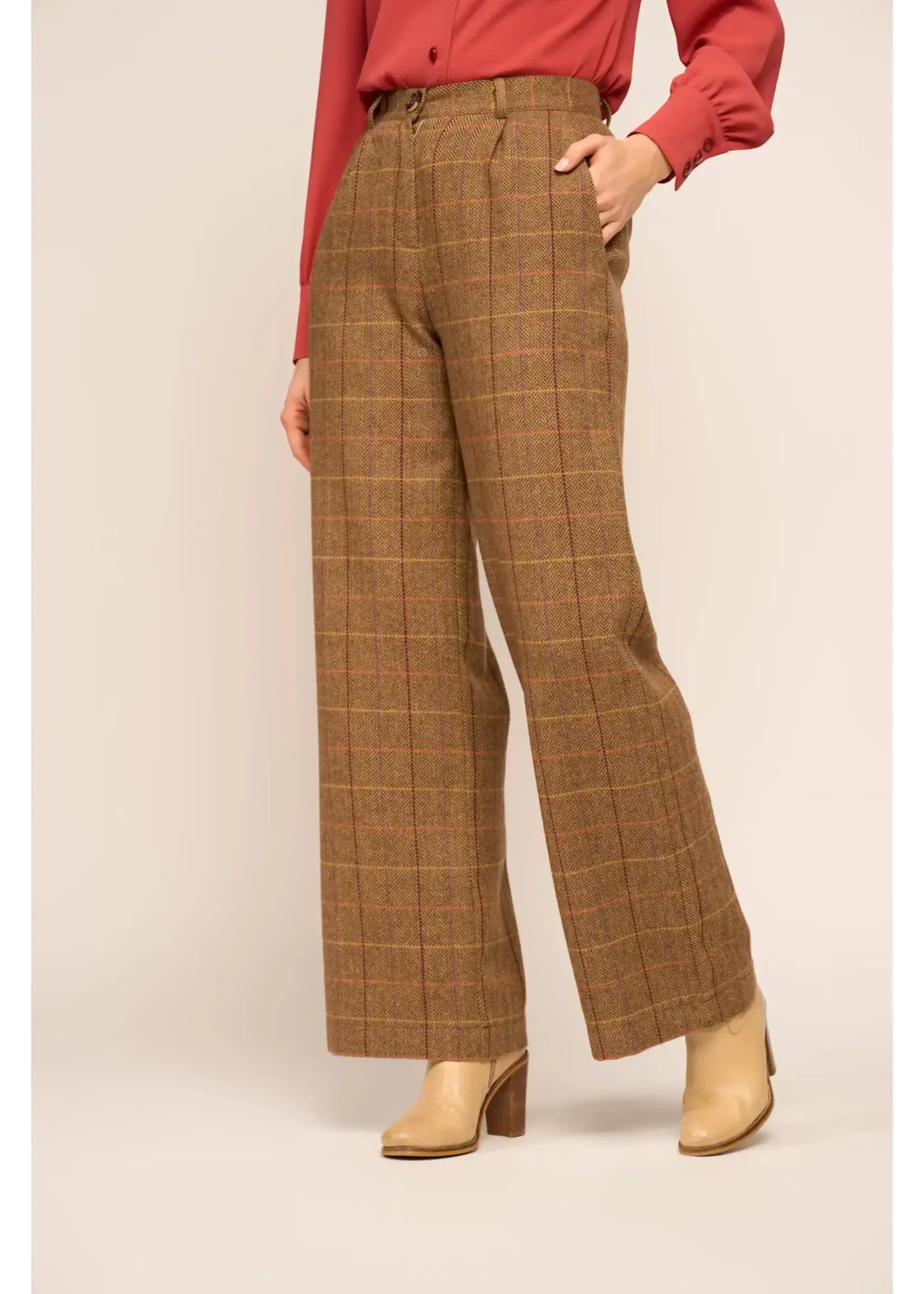 VERY CHERRY VERY CHERRY LINDA PANTS TARTAN TWEED CARAMEL