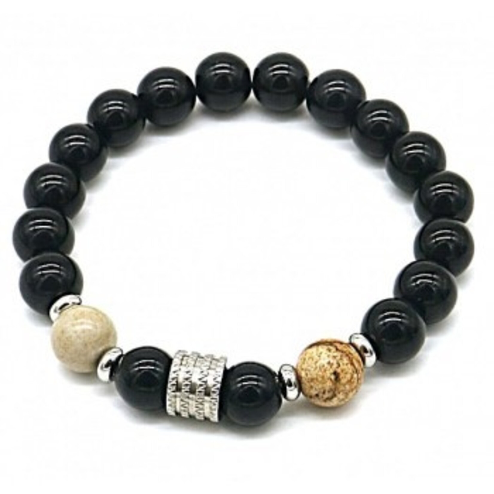 Nenzi Kralenarmband natuursteen  8 mm zwart en  lichte steen