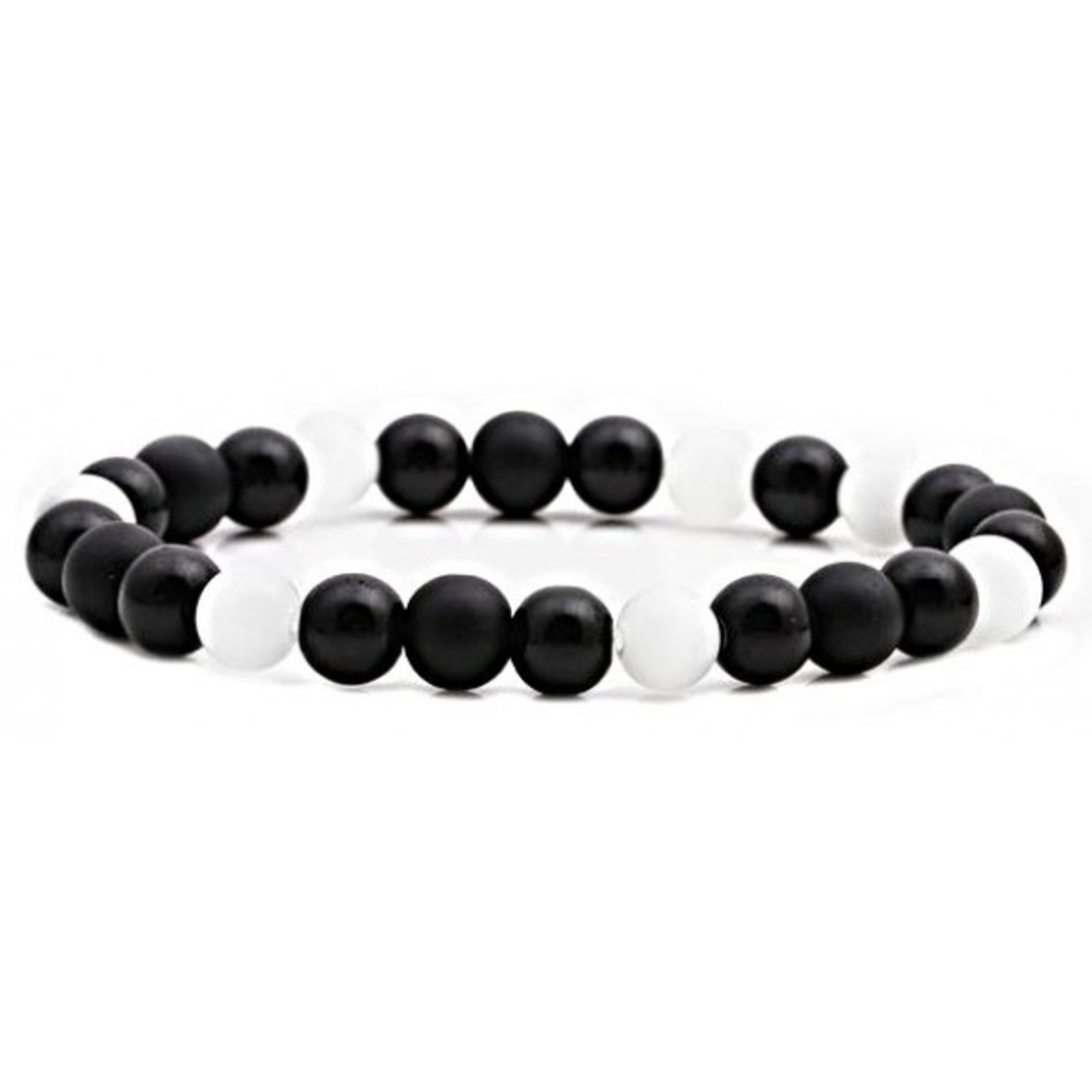 Nenzi Kralenarmband natuursteen  8 mm zwart en  lichte steen