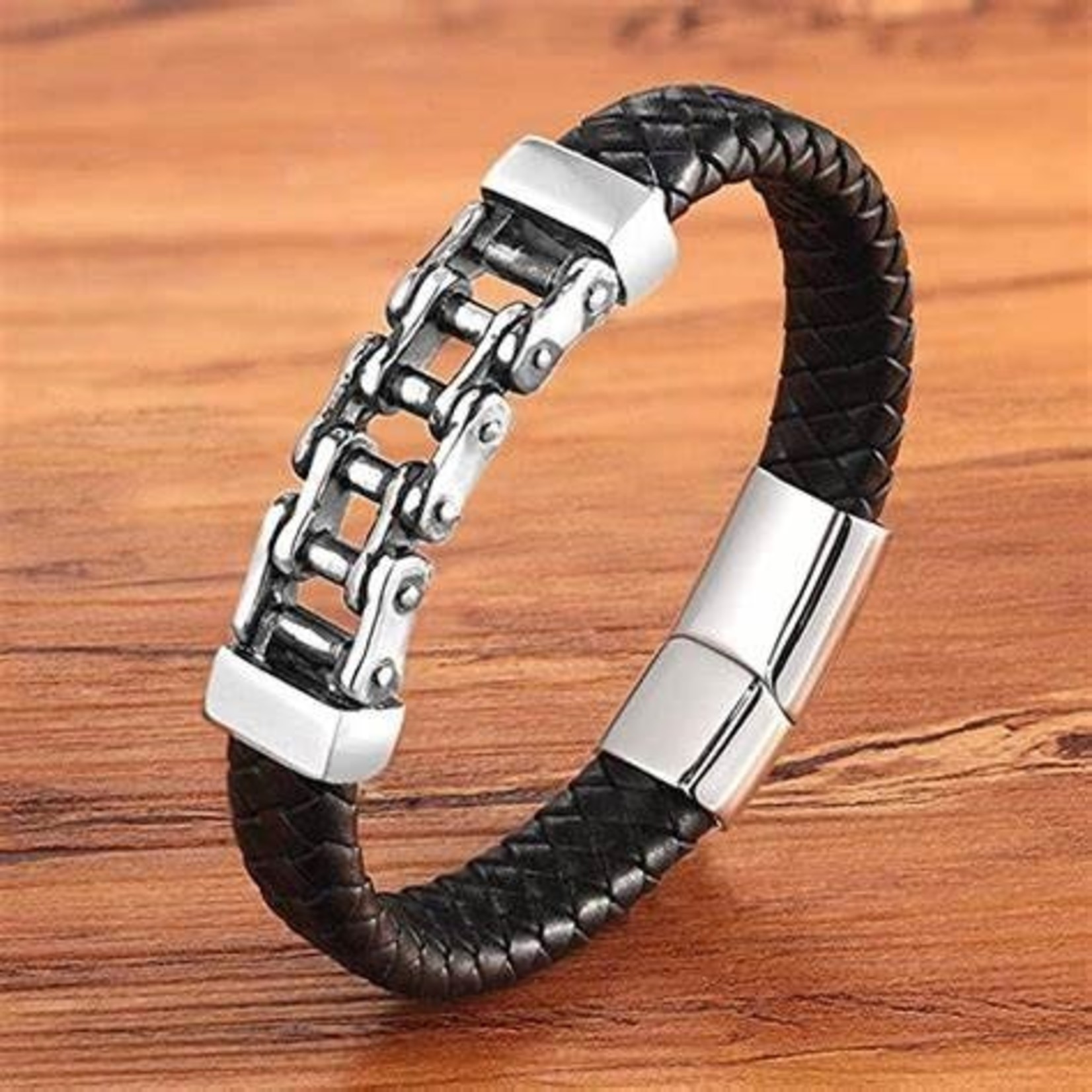 Nenzi Leren armband punk rvs design 21 cm