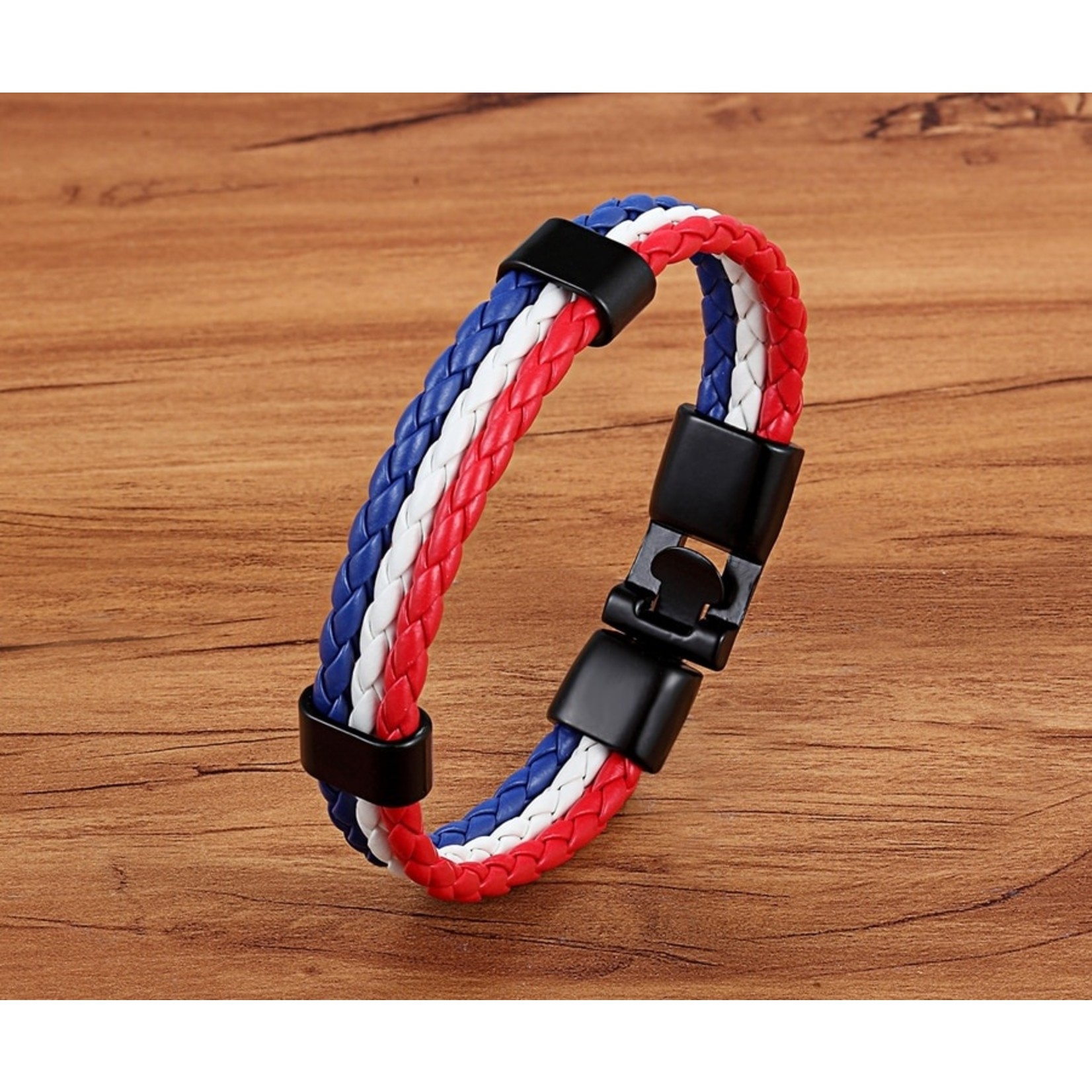 Nenzi Leren armband 12 mm  bruin/blauw rvs  17 cm slum
