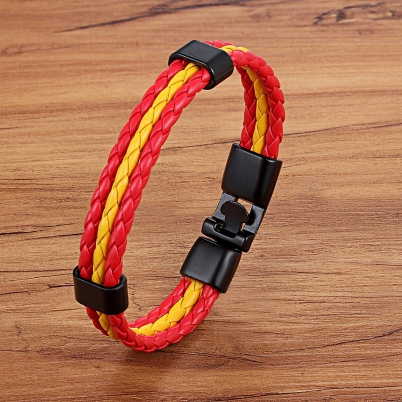Nenzi Leren armband 12 mm  bruin/blauw rvs  17 cm slum