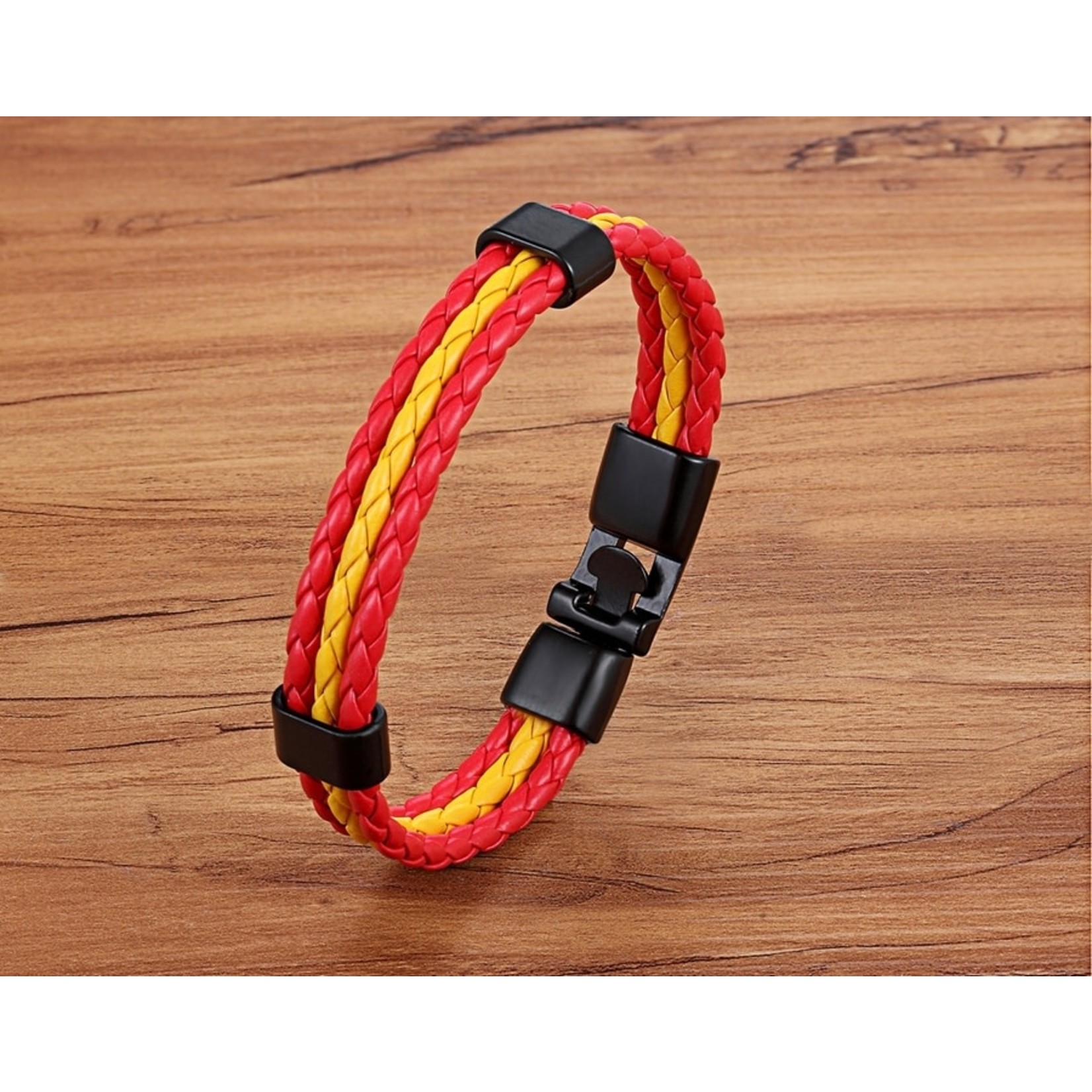 Nenzi Leren armband 12 mm  bruin/blauw rvs  17 cm slum