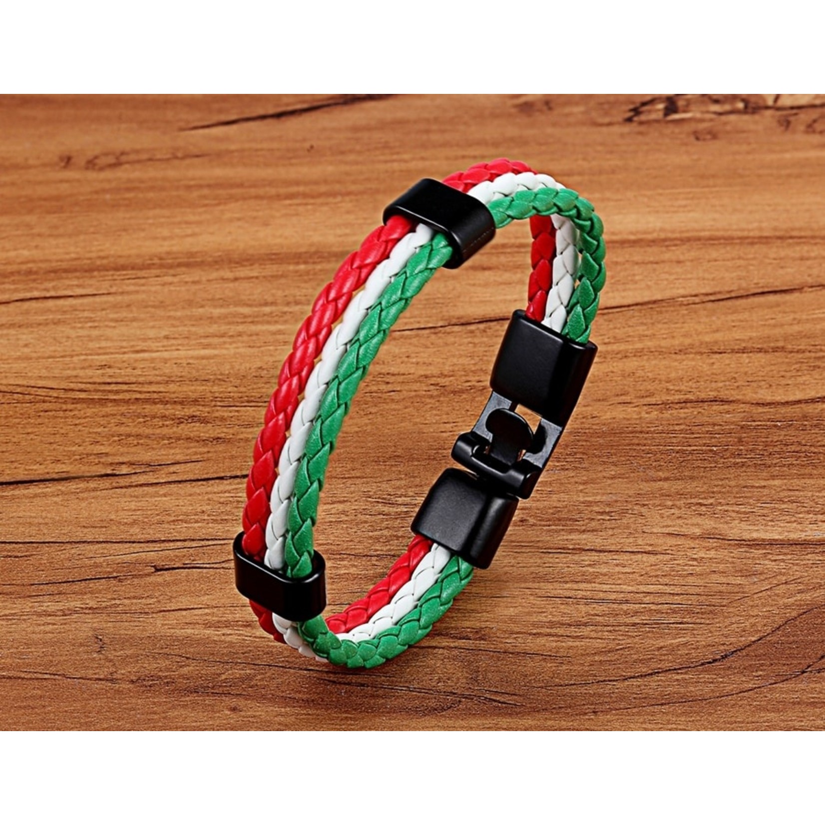 Nenzi Leren armband 12 mm  bruin/blauw rvs  17 cm slum