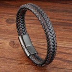 Nenzi Leren armband bruin/zwart 12 mm 21 cm
