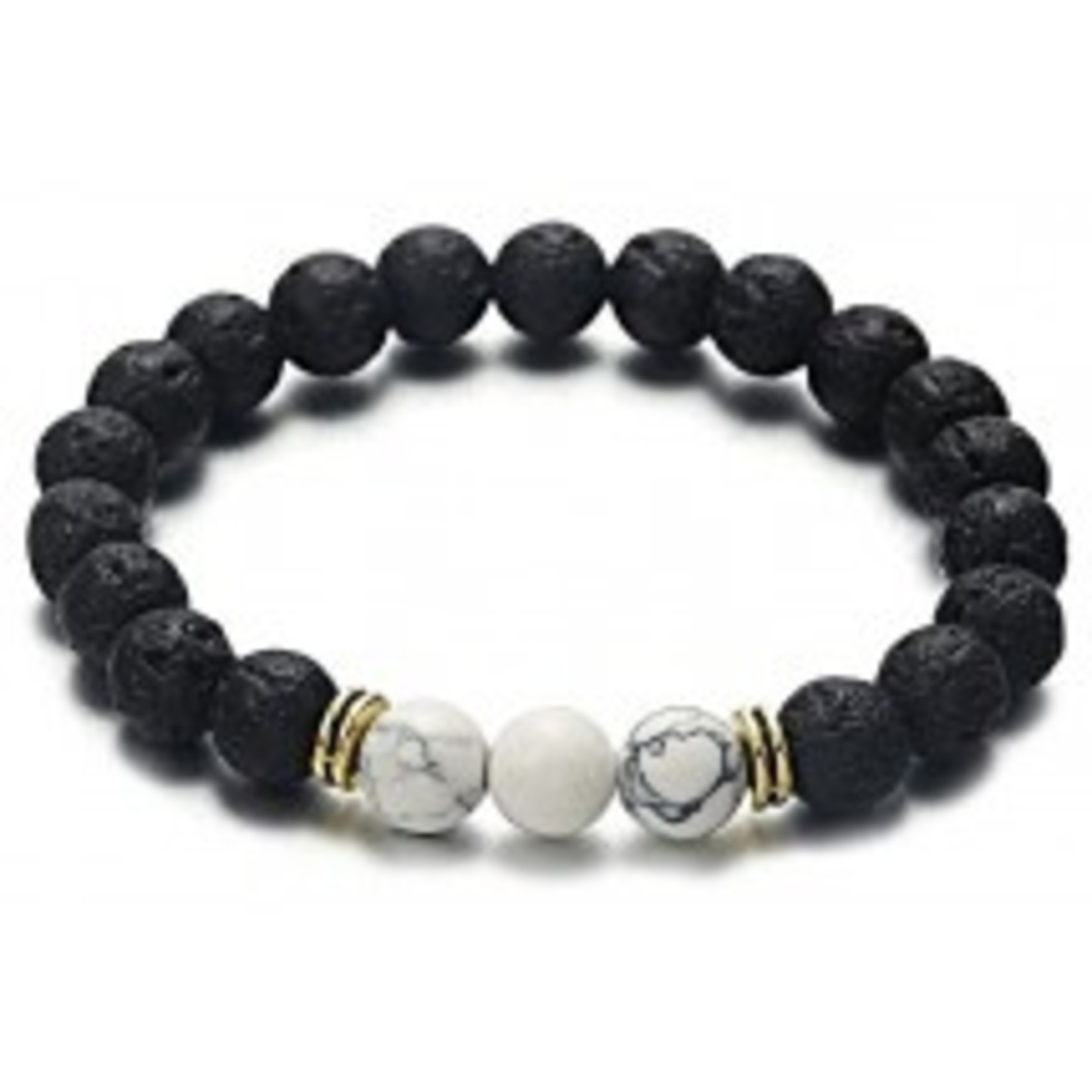 Nenzi Kralenarmband natuursteen  8 mm 20 zwarte en 4 bruine  kralen