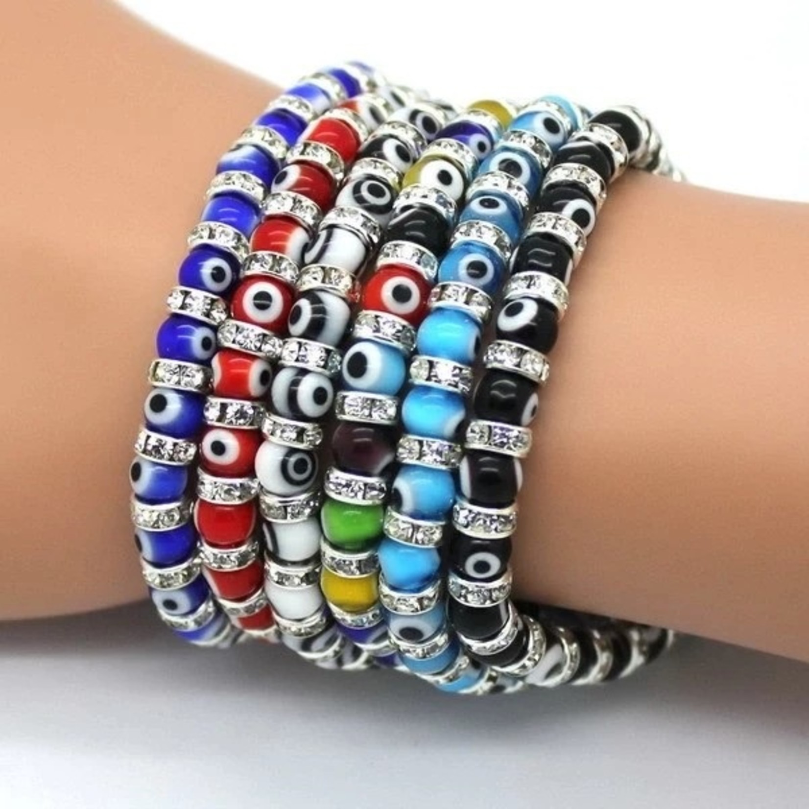 Nenzi Evil Eye Charm Armbanden, Samengesteld Uit Eye Glazen Kralen En 6 Mm