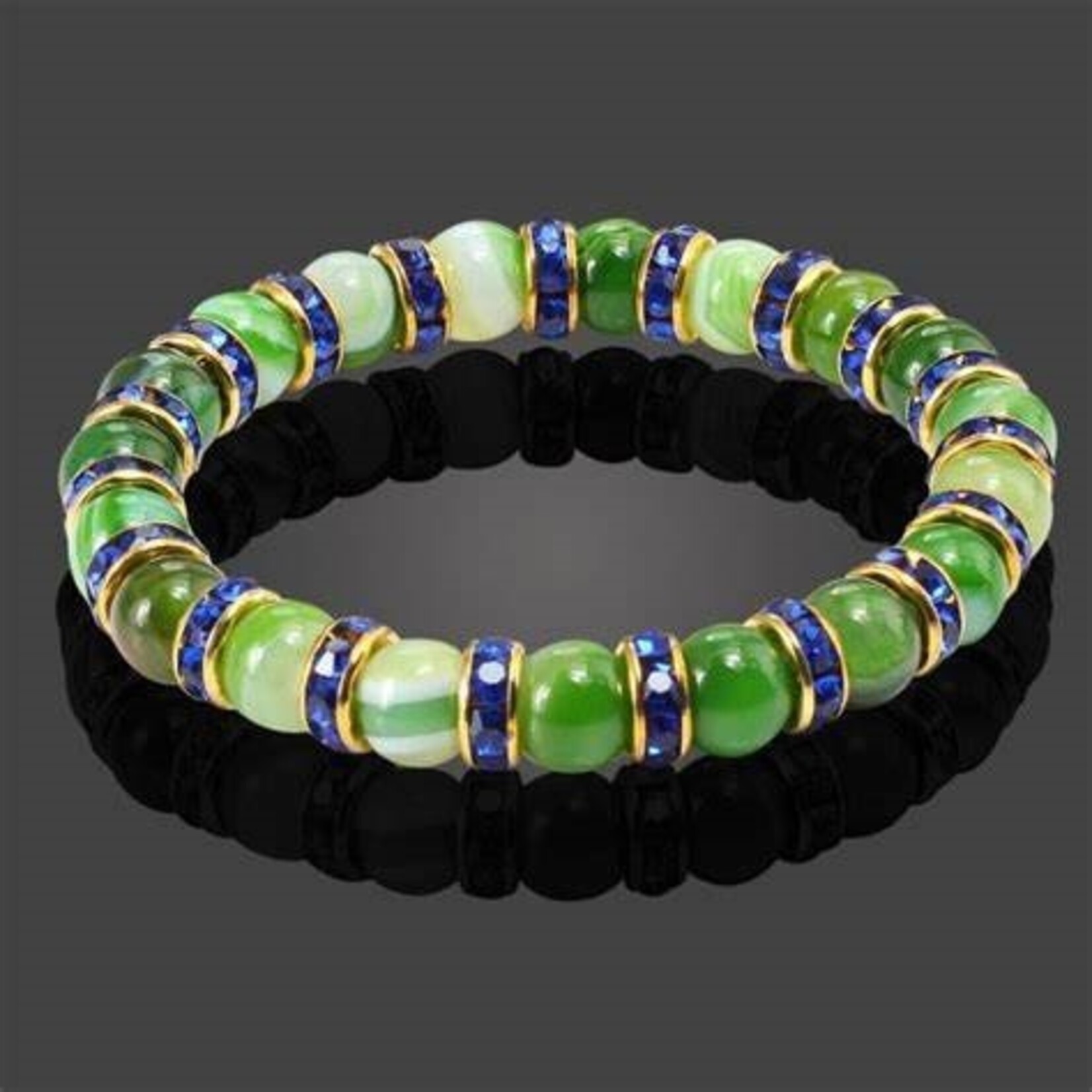 Nenzi Natuursteen groene kraal tussenschakel zilver-blauw  17 cm