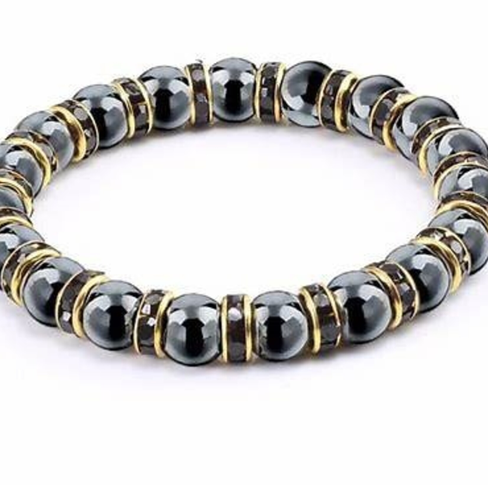 Nenzi Natuursteen grijze kraal 8mm  tussenschakel goud blaw 17 cm