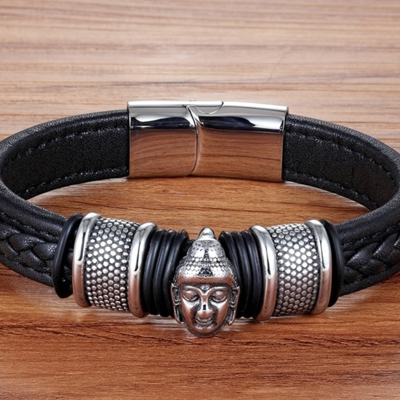 Nenzi Lederen armband 12 mm punck style rvs magneet sluiting